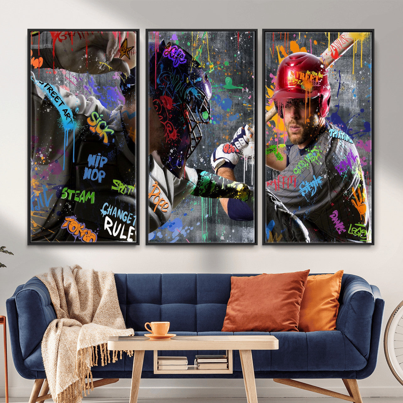19634994-MGV-CV-36X24 - Graffiti Baseball Player Street Art Wall Art Canvas Print, Urban Sports Pop Art Baseball Canvas Print, Modern Athletic Graffiti Contemporary Art Printing