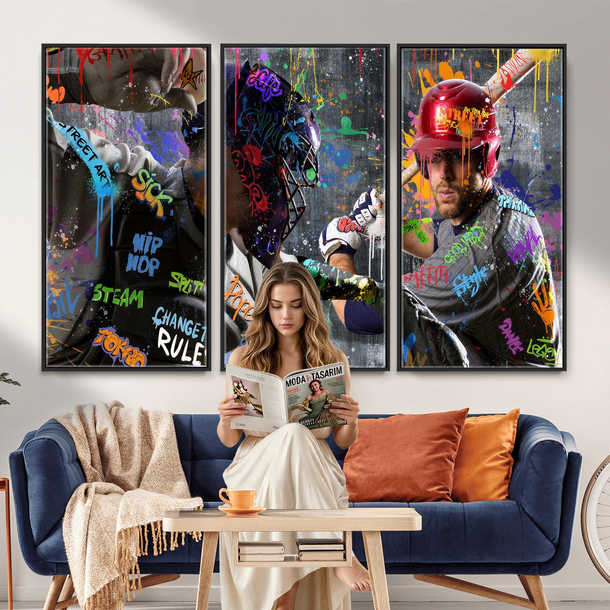 19634994-MGV-CV-36X24 - Graffiti Baseball Player Street Art Wall Art Canvas Print