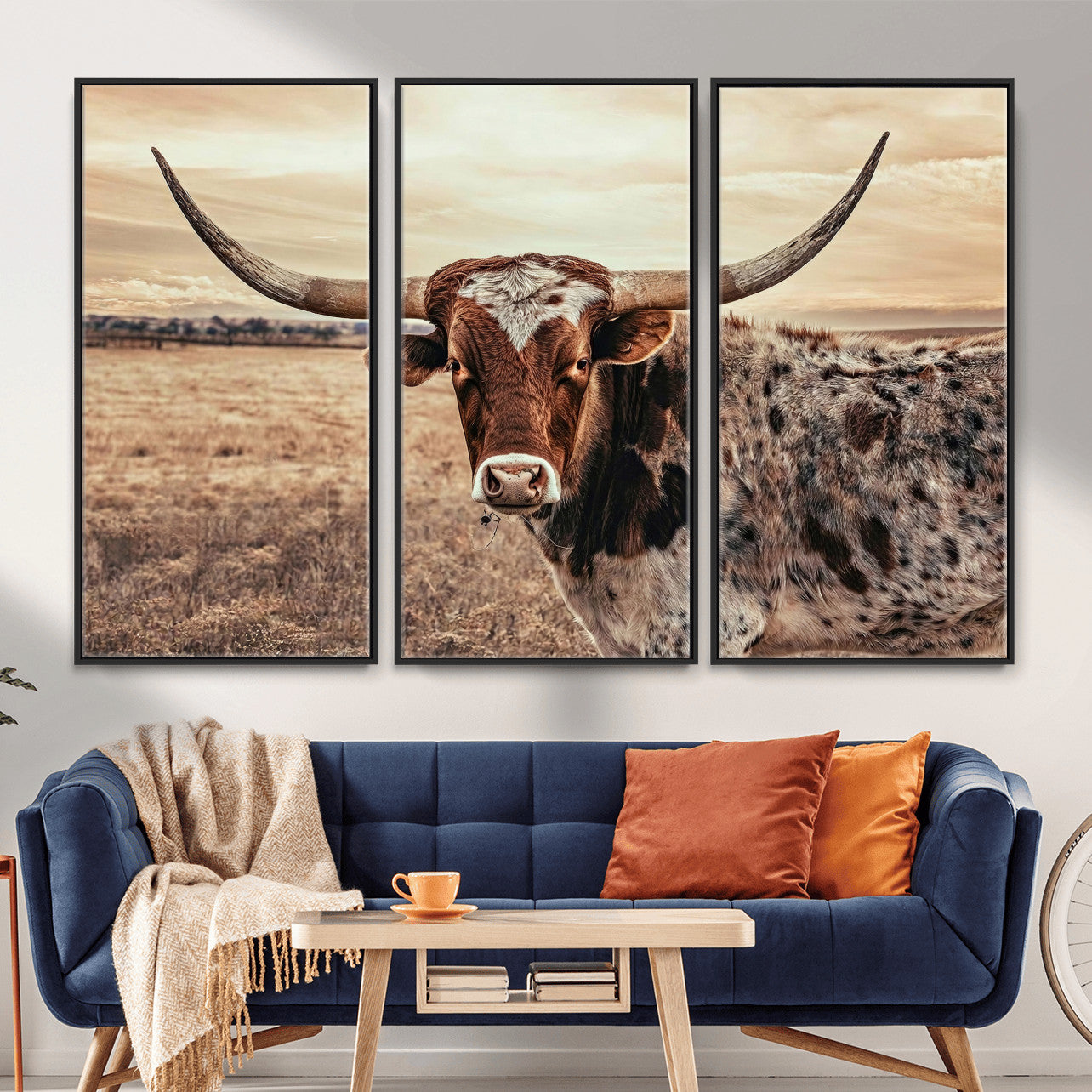 55805825-MGV-CV-36X24 - Texas Longhorn Wall Art Canvas Print – Western Cattle Ranch Artwork for Rustic Farmhouse Decor