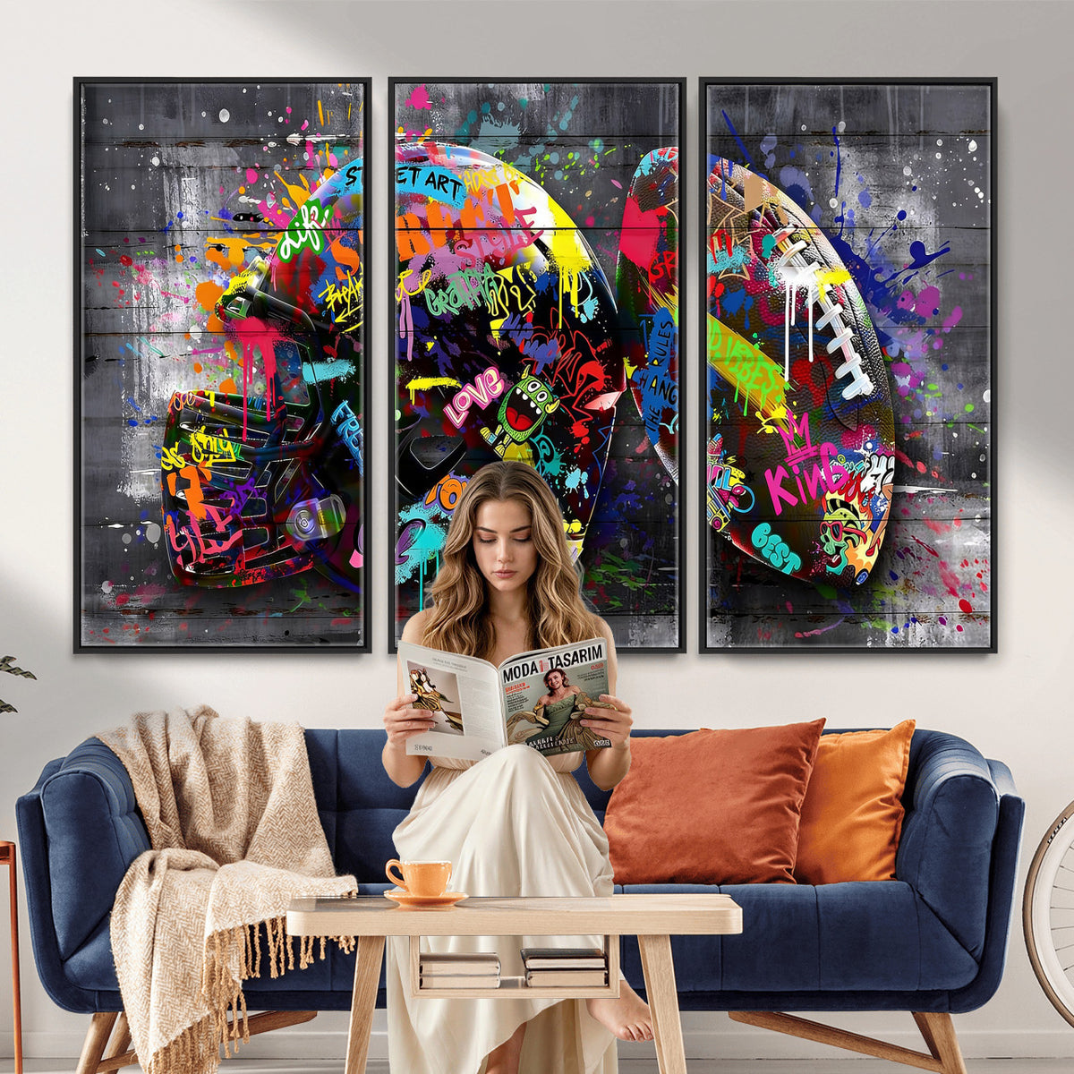 80540773-MGV-CV-36X24 - Graffiti American Football Helmet Street Art Wall Art Canvas Print