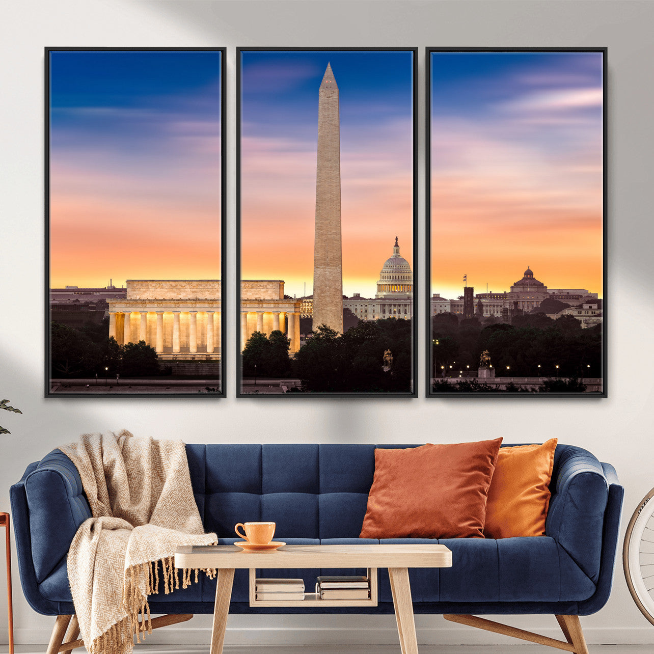 72704063-MGV-CV-36X24 - Washington DC Skyline Wall Art Canvas Print – Lincoln Memorial, Washington Monument & Capitol Artwork Print