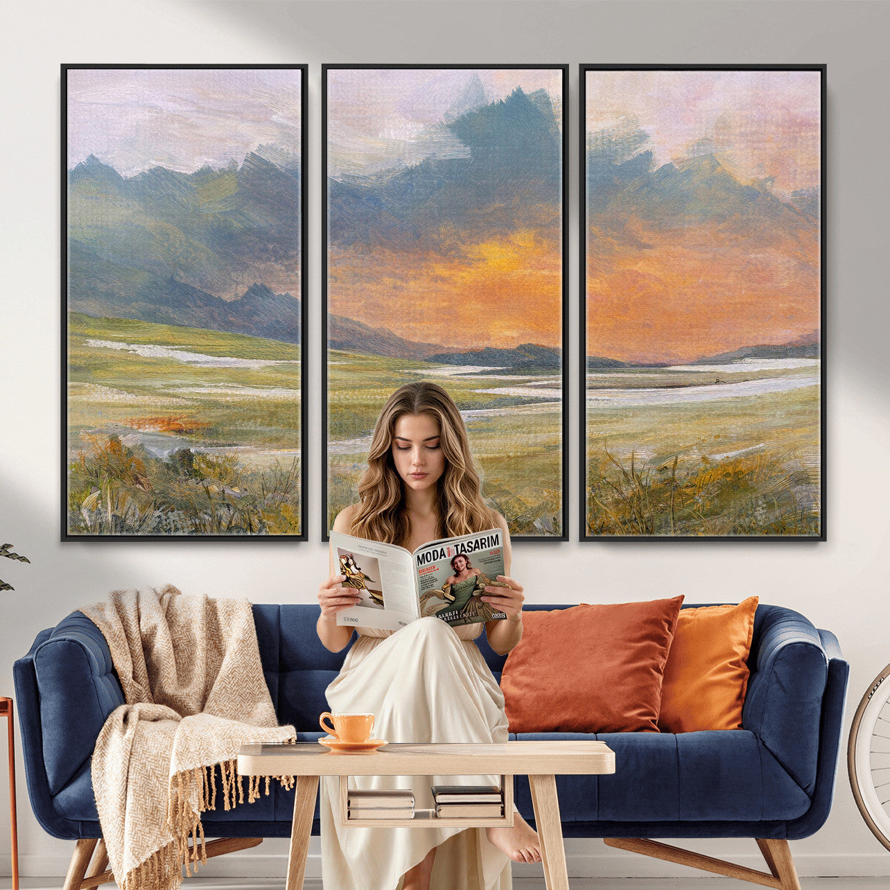 39892091-MGV-CV-36X24 - Mountain Sunset Wall Art Canvas Print Vintage Landscape Panorama Rustic Nature Decor