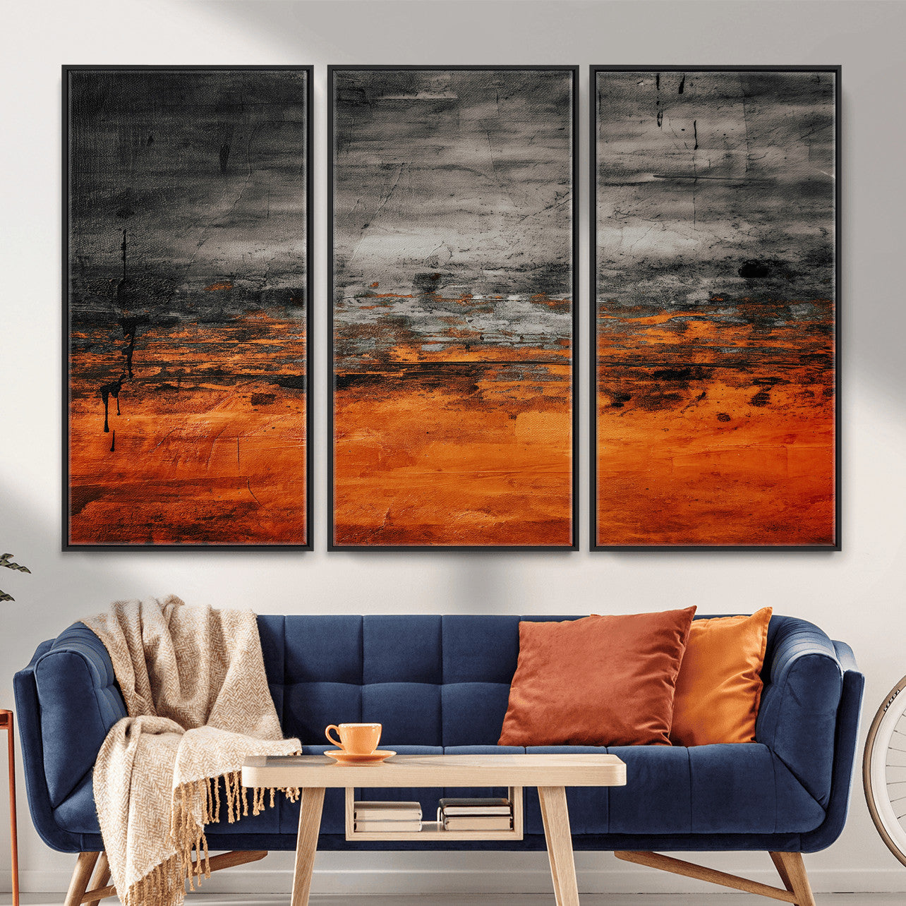 75409282-MGV-CV-36X24 - Black Orange Abstract Wall Art Canvas Print Modern Textured Painting Decor