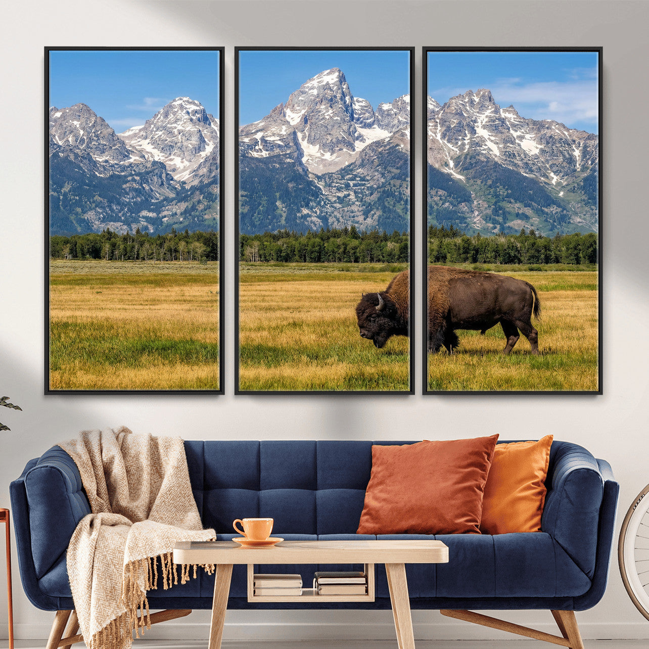 20424529-MGV-CV-36X24 - Bison in Mountain Landscape Wall Art Canvas Print – Western Wildlife Artwork for Rustic Living Room Decor