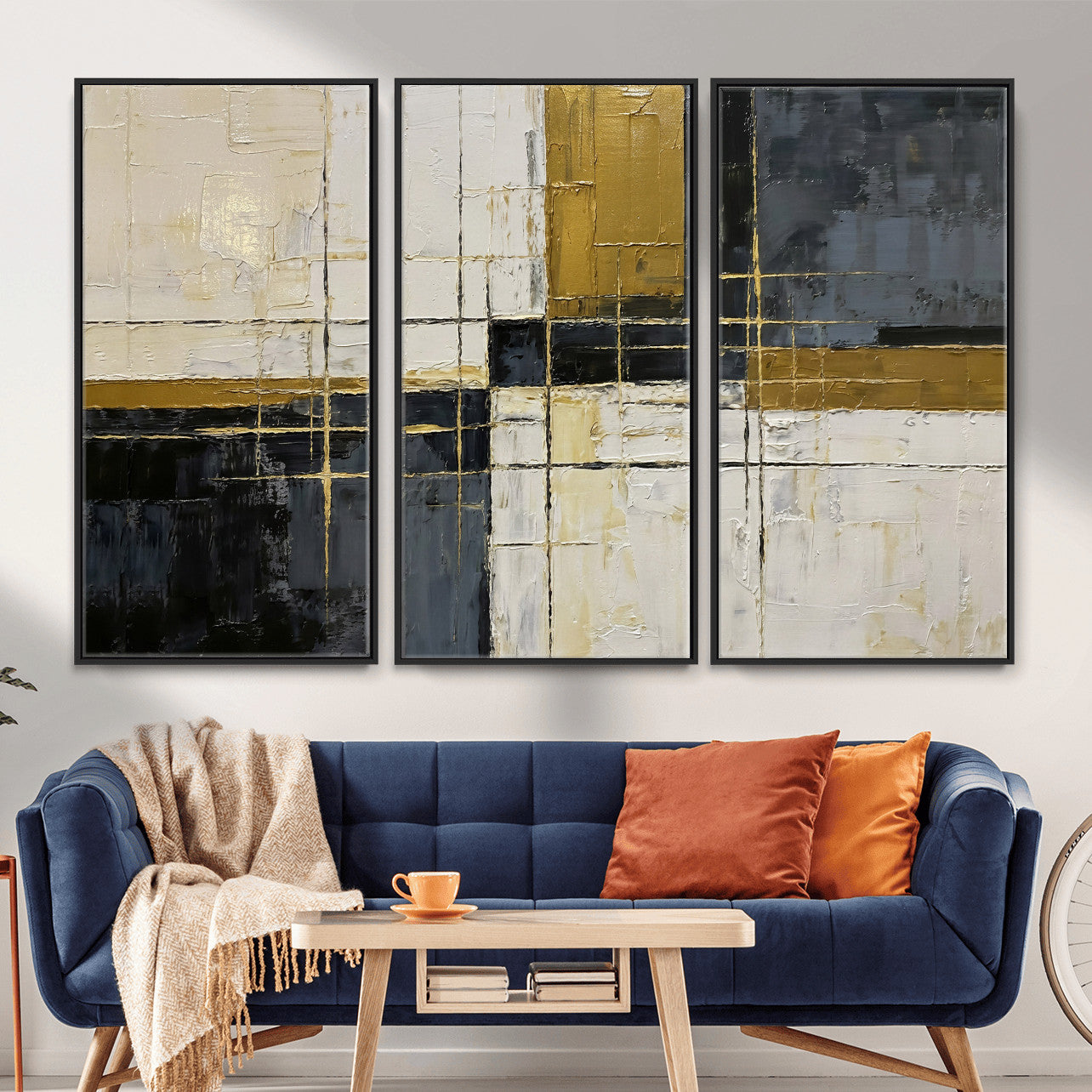 36097945-MGV-CV-36X24 - Abstract Gold and Black Wall Art Canvas Print – Modern Geometric Neutral Artwork for Living Room Decor