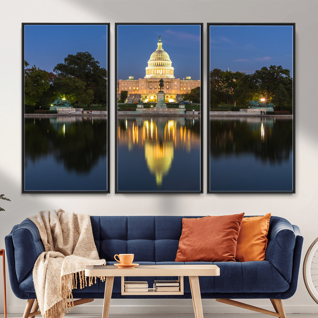 95568590-MGV-CV-36X24 - US Capitol Building Wall Art Canvas Print – Washington DC Landmark Night Reflection Artwork for Office Decor
