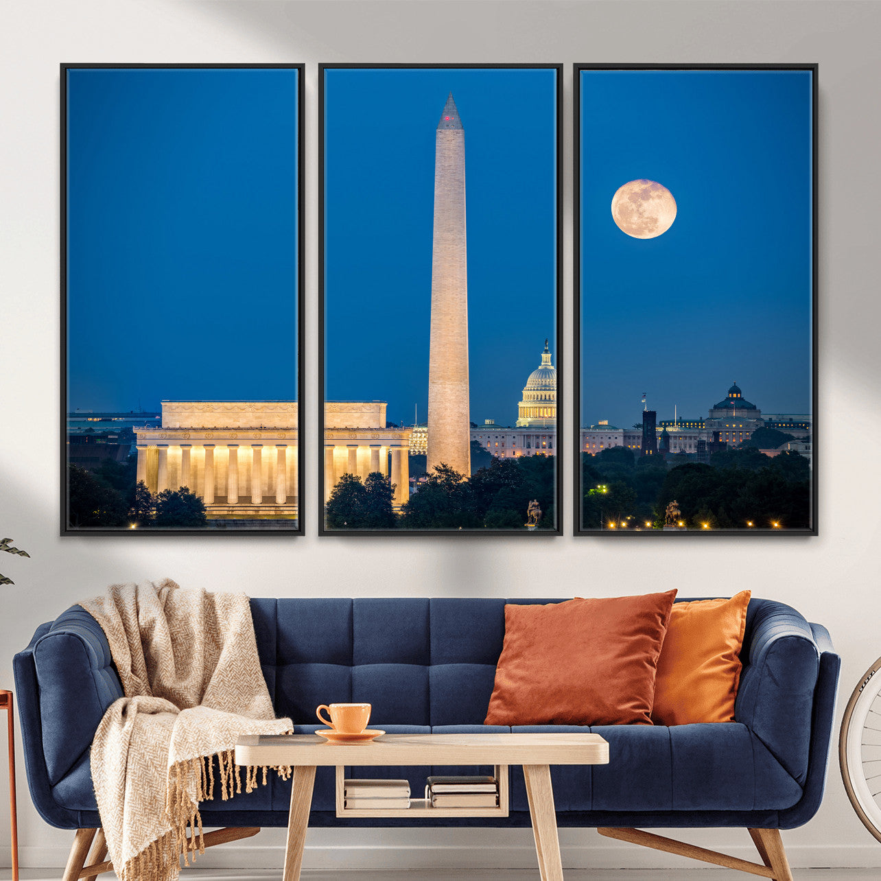 96712946-MGV-CV-36X24 - Washington DC Skyline Wall Art Canvas Print – Lincoln Memorial, Washington Monument and US Capitol Night Cityscape Artwork