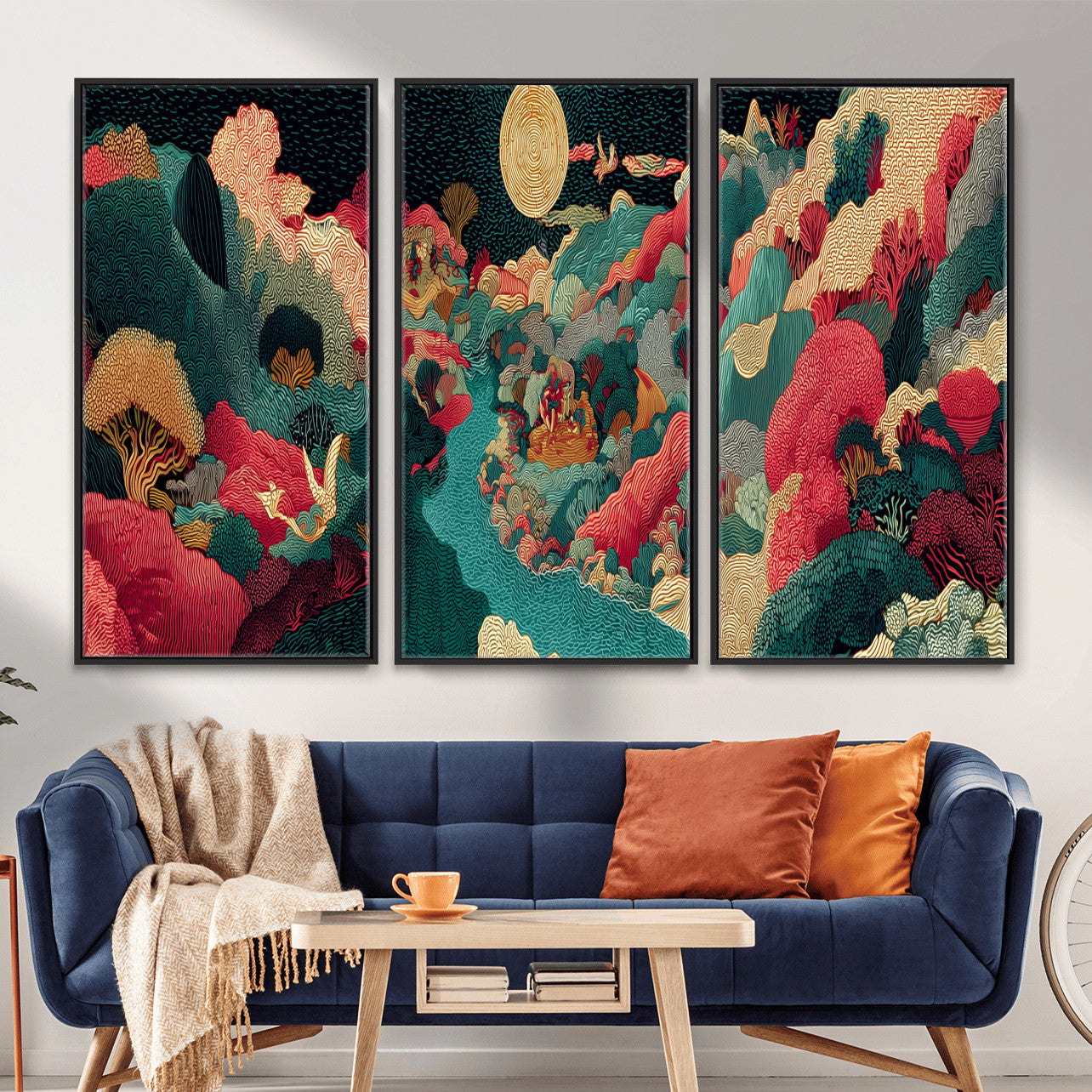 36816259-MGV-CV-48X32-3P - Colorful Japanese Landscape Print: Maximalist Panoramic Wall Art