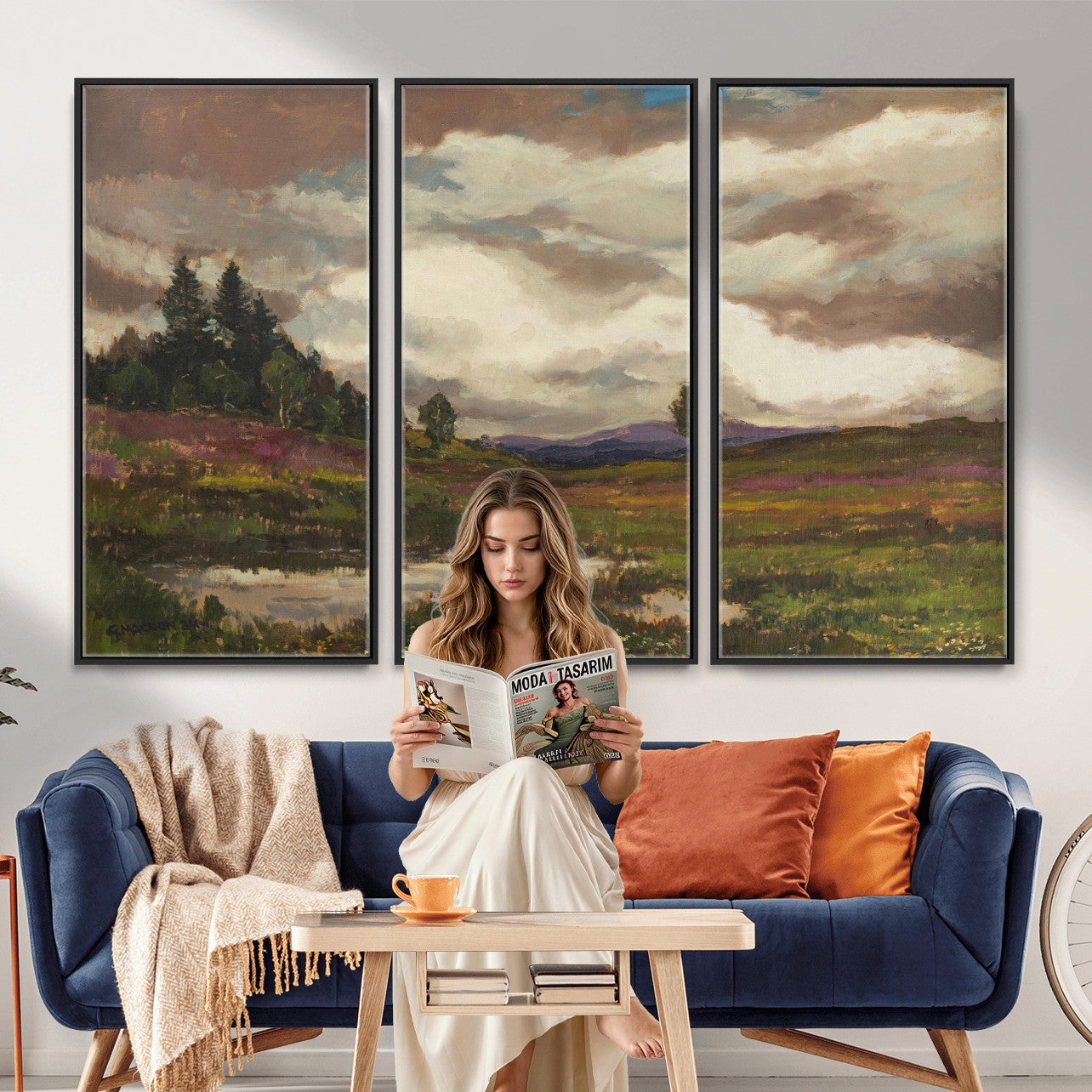 96795851-MGV-CV-36X24 - Gustav Macoun Heathland Canvas Print, Czech Landscape Oil Painting Reproduction, Purple Heather Moorland Art, Vintage European Nature Decor