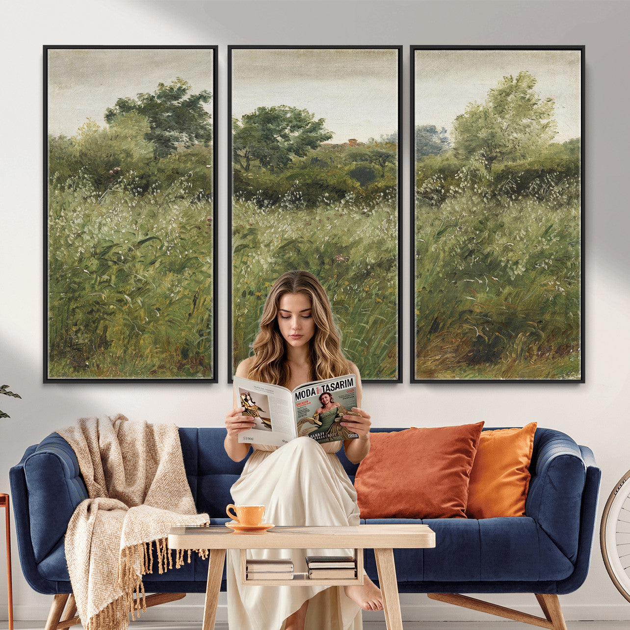 92328261-MGV-CV-36X24 - Wildflower Meadow Canvas Wall Art, Impressionist Overgrown Field Painting Print, Vintage Green Nature Decor, Cottagecore Botanical Art, Living Room Print