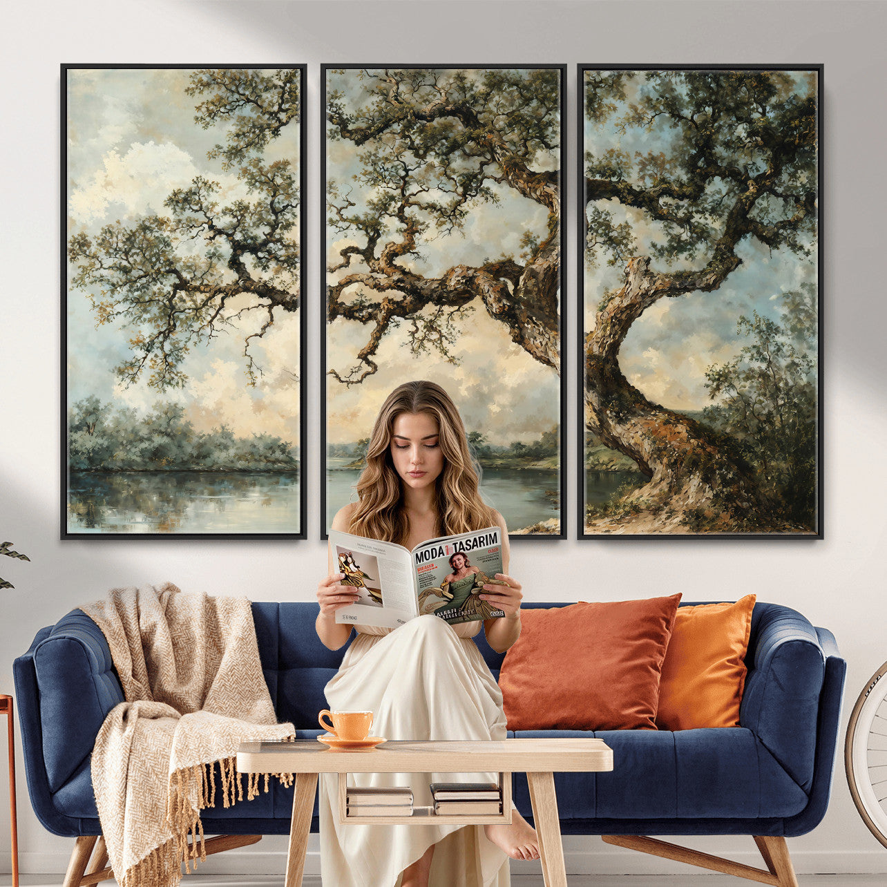 63857726-MGV-CV-36X24 - Old Oak Tree Canvas Wall Art, Turner Inspired Romantic Landscape Print, Vintage Nature Painting, Living Room Wall Decor, Antique Style Tree Art