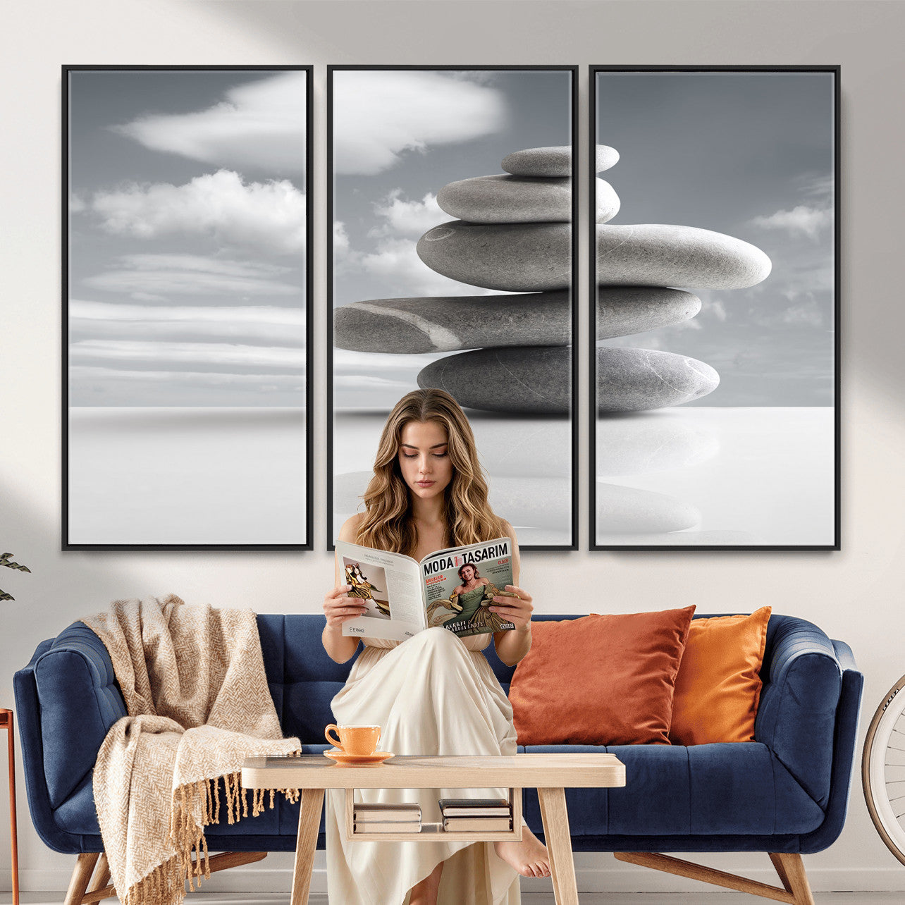 86426188-MGV-CV-36X24 - Zen Stone Wall Art Canvas Print, Balanced Rock Stack Framed Spa Artwork, Minimalist Meditation Decor for Living Room Bedroom Office Bathroom