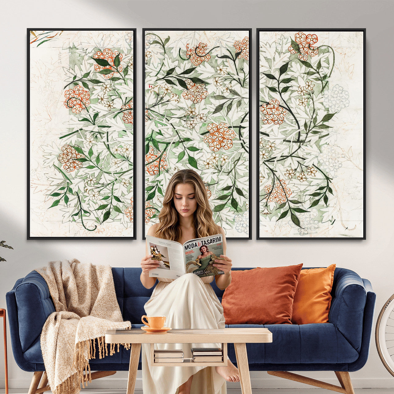 17622011W-MGV-CV-36X24 - William Morris Jasmine Flower Wall Art Canvas Print, Botanical Floral Canvas Print, Vintage Cottagecore Wall Decor, Framed Nature Artwork Ready to Hang
