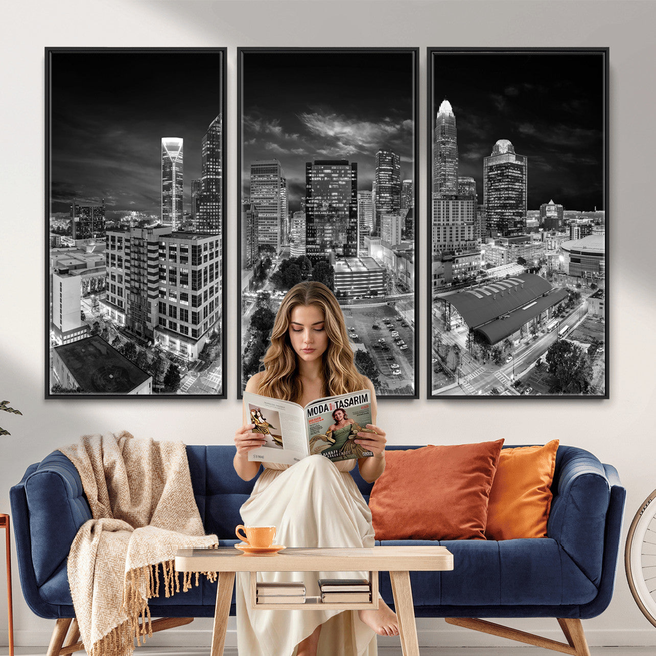 60105075-MGV-CV-36X24 - Charlotte Skyline Canvas Wall Art Print – North Carolina Cityscape Photography Print