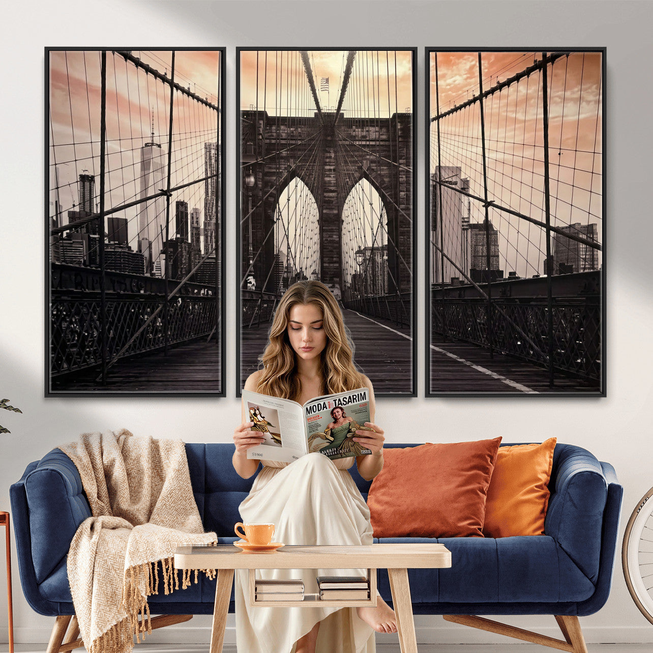 93226664-MGV-CV-36X24 - Brooklyn Bridge Canvas Wall Art, New York City Skyline Photography Print, NYC Landmark Urban Decor Artwork