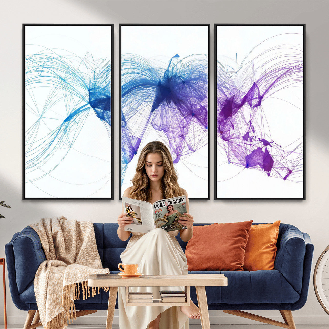 75155491-MGV-CV-48X32-3P - Global Flight Routes Map Canvas Wall Art, Worldwide Aviation Network Print, International Air Travel Wall Decor