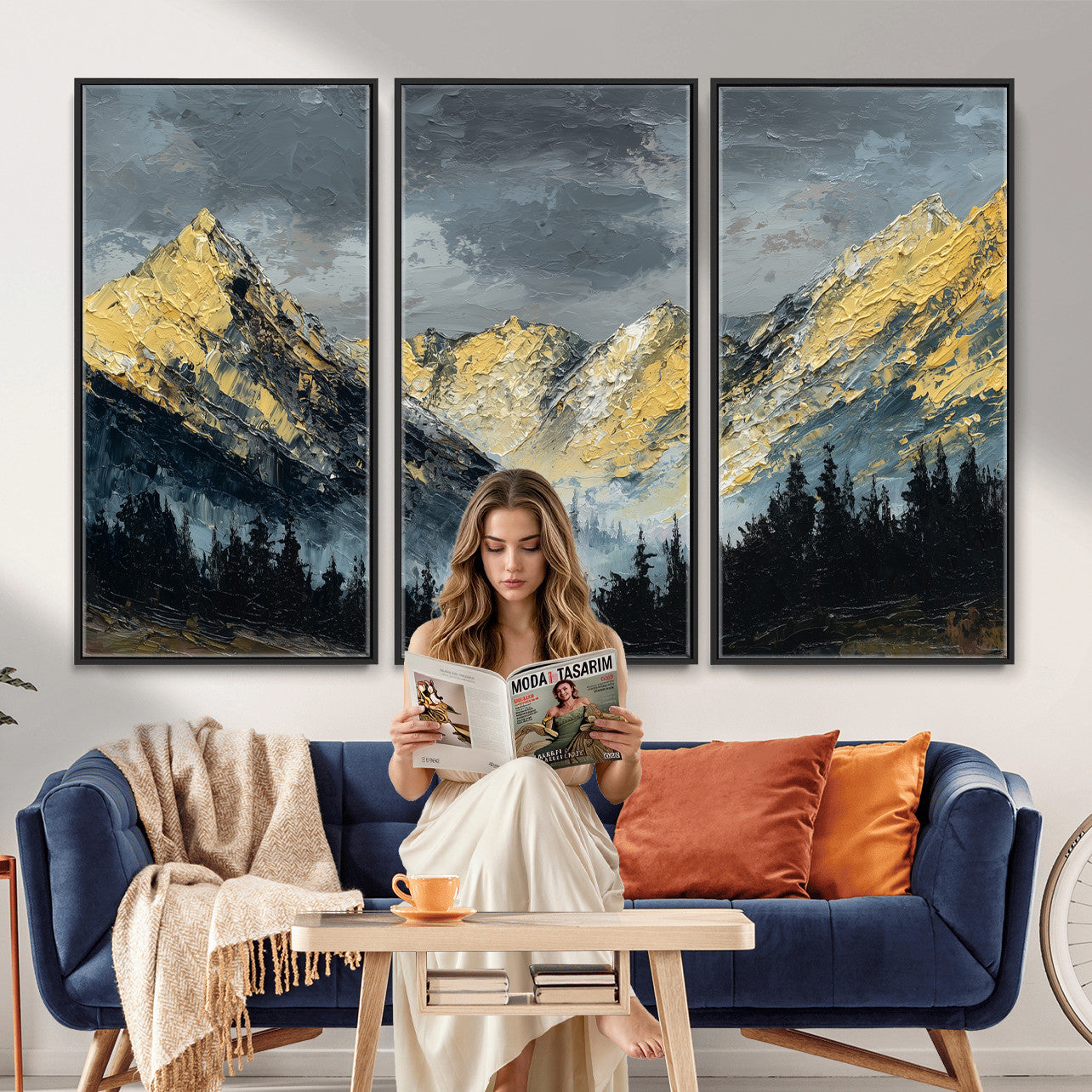 86912101-MGV-CV-48X32-3P - Abstract Mountain Wall Art Canvas Print Modern Landscape Painting Print