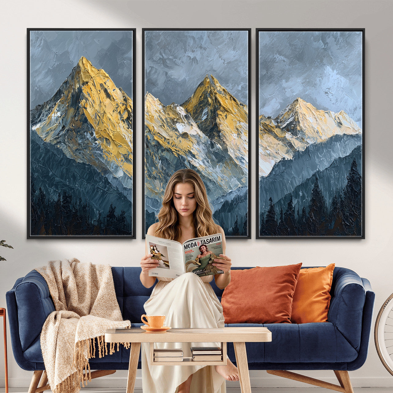 50821961-MGV-CV-48X32-3P - Abstract Mountain Wall Art Canvas Print Modern Landscape Painting Print