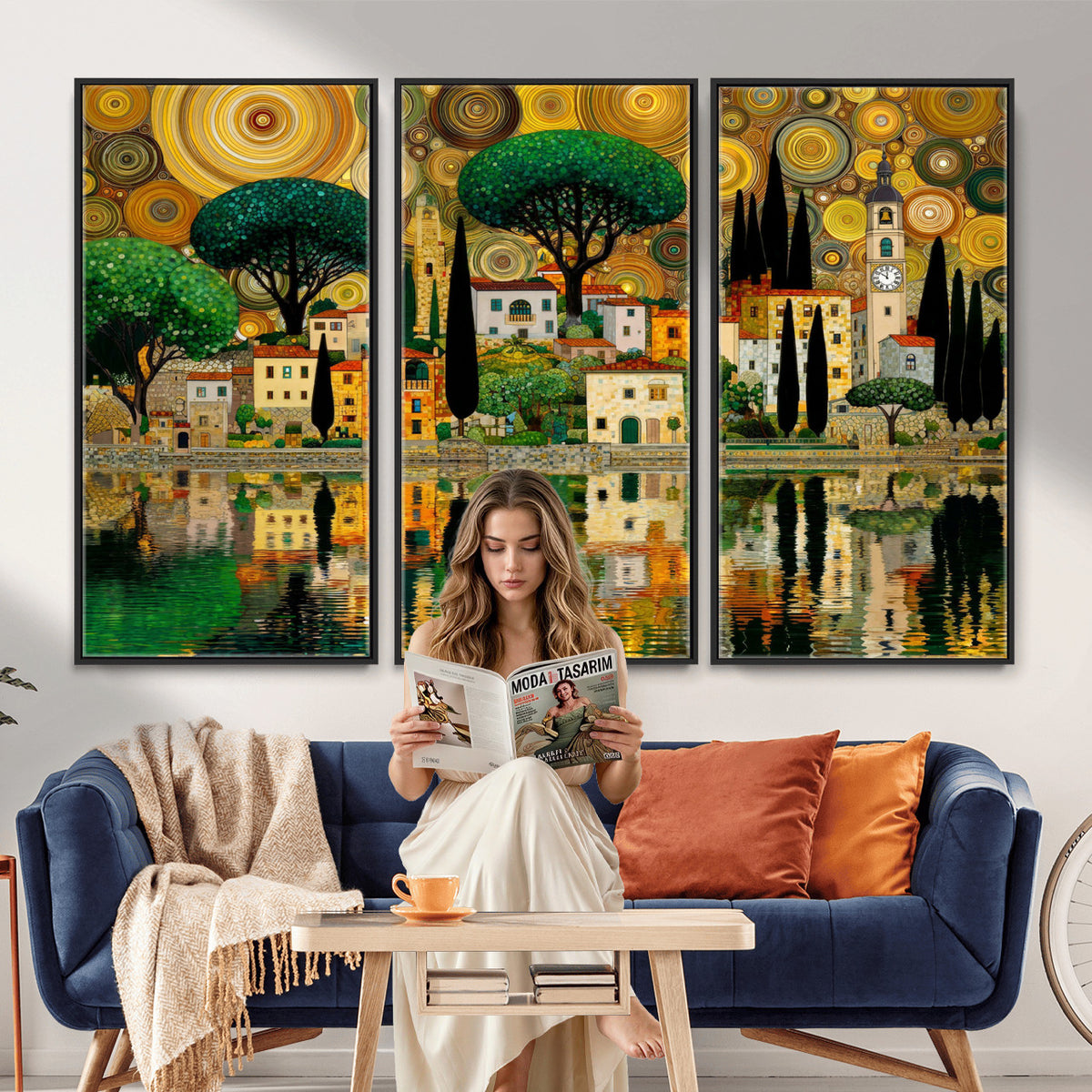 93010897-MGV-CV-36X24 - Gustav Klimt Golden Cityscape Wall Art Canvas Print,