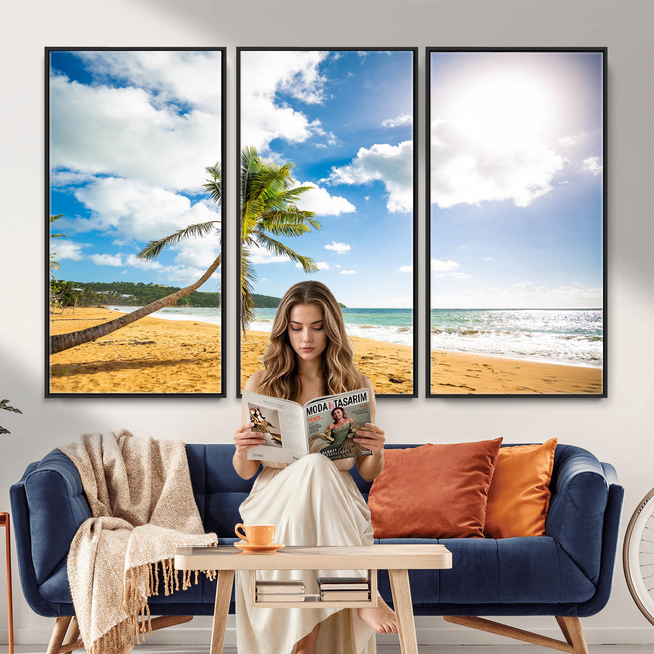 79108949-MGV-CV-36X24 - Tropical Beach Canvas Wall Art, Palm Tree Ocean Photo Print, Coastal Living Room Decor, Turquoise Sea Beach House Art, Summer Wall Art