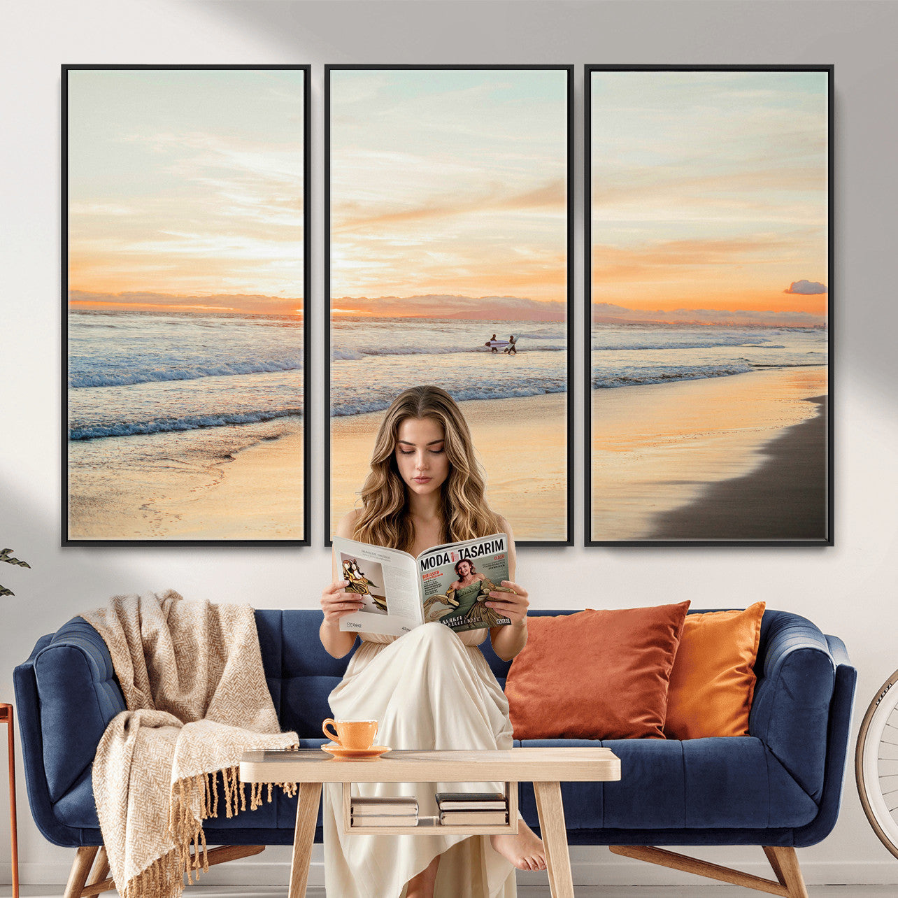 38131619-MGV-CV-36X24 - Beach Sunset Canvas Wall Art Print | Ocean Waves Landscape, Coastal Photography, Seascape Wall Decor, Ready to Hang