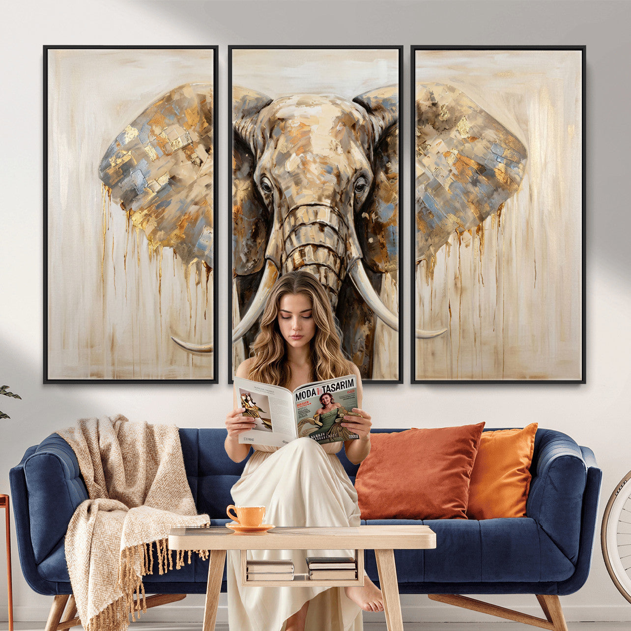 95819221-MGV-CV-36X24 - Gold Leaf Elephant Canvas Wall Art Abstract African Wildlife Painting Print