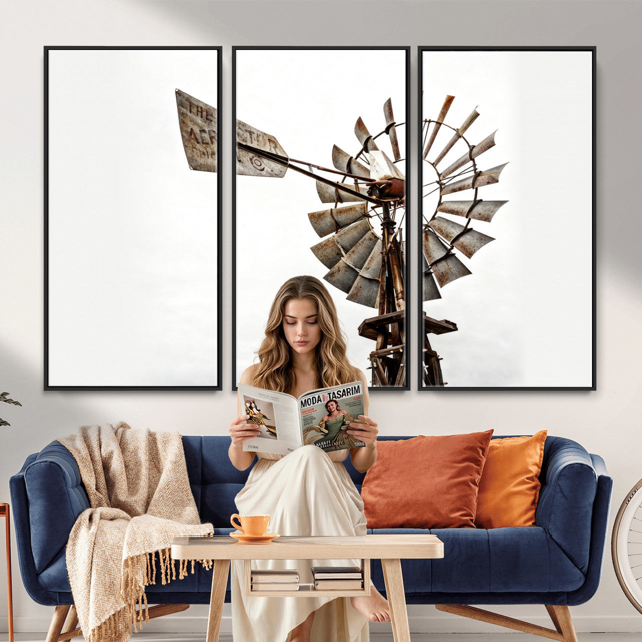 99806928-MGV-CV-36X24 - Rustic Farmhouse Windmill Canvas Wall Art Vintage Western Farmhouse Print