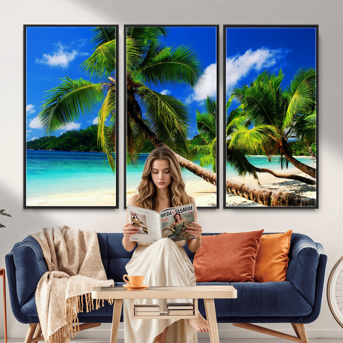67049818-MGV-CV-36X24 - Tropical Island Coconut Palm Trees Wall Art Canvas Print - Turquoise Beach Print for Lake Home Decor