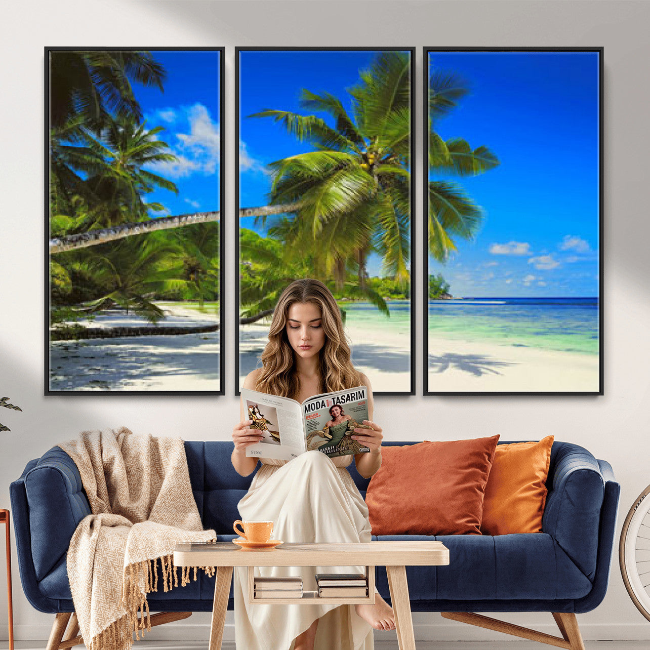 20475280-MGV-CV-36X24 - Tropical Island Coconut Palm Trees Wall Art Canvas Print - Turquoise Beach Print for Nautical Home Decor