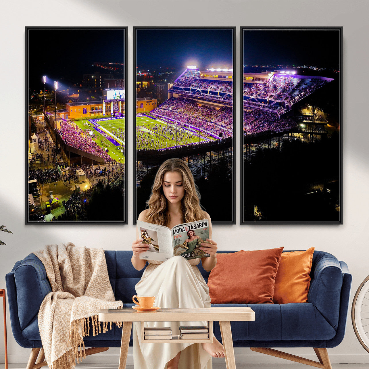 400867JMU2-MGV-CV-36X24 - JMU Stadium Wall Art Canvas Print for Game Room Decor - James Madison University Stadium