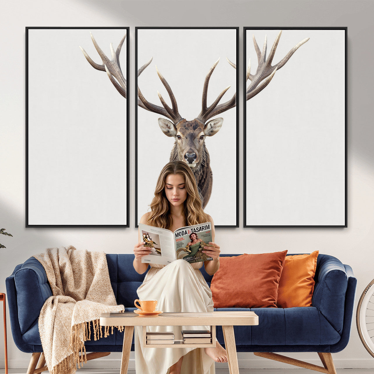 840173GY-MGV-CV-36X24 - Majestic Red Deer Canvas Wall Art – Stag Antlers Horns Print, Wildlife Hunting Poster, Rustic Cabin Lodge Decor