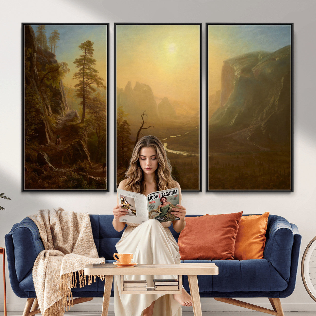 32350988-MGV-CV-36X24 - Albert Bierstadt Among the Sierra Nevada California Yosemite Wall Art Canvas Print, Classic Fine Art Painting Print