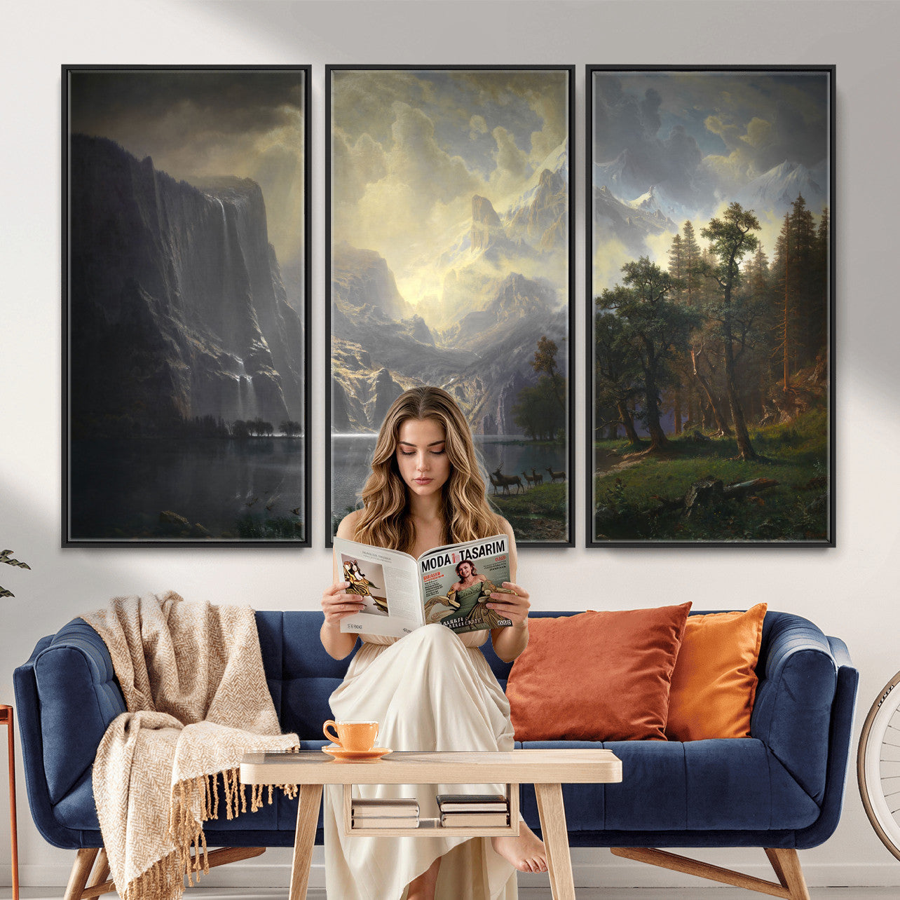 88679214-MGV-CV-36X24 - Albert Bierstadt Among the Sierra Nevada California Yosemite Wall Art Canvas Print, Classic Fine Art Painting Print