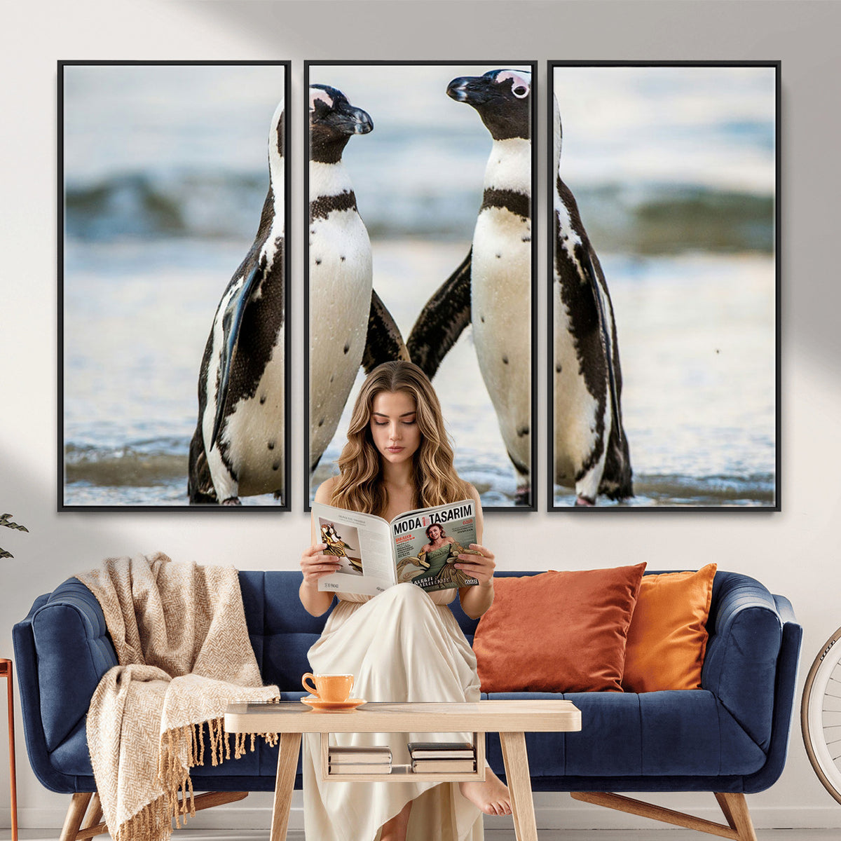 64870405-MGV-TP-30X20 - African Penguins Boulders Beach Wall Art Canvas Print, Cute Penguin Couple Photo Print