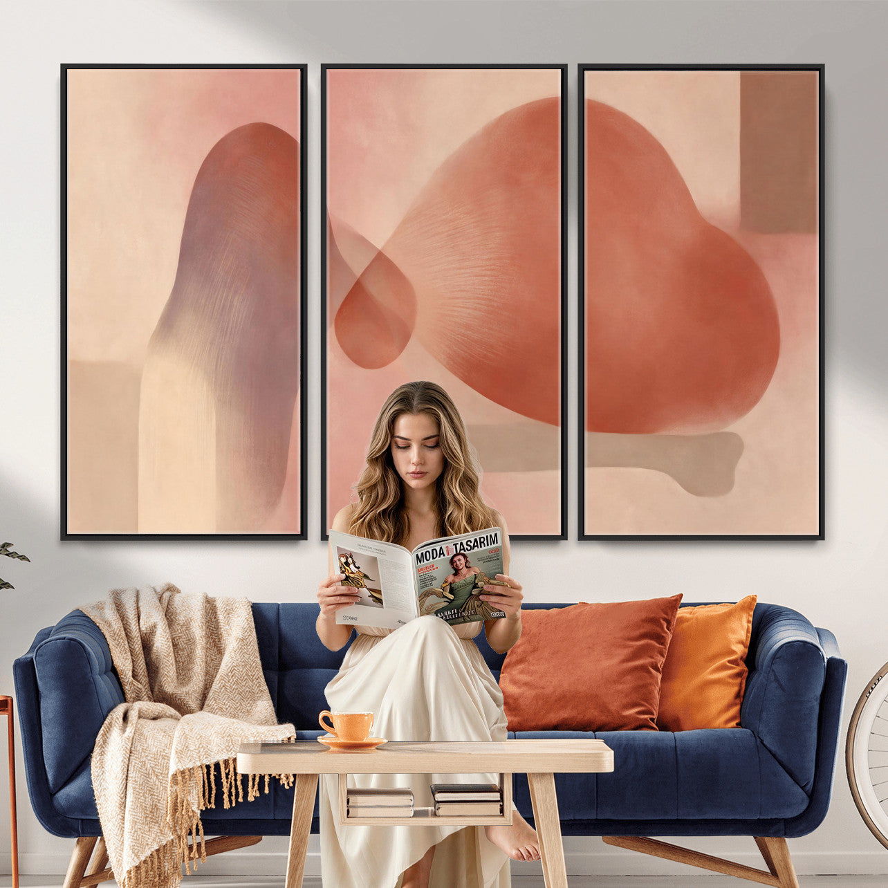 85110643-MGV-CV-36X24 - Vinna Begin Calin Biomorphic Abstract Wall Art Canvas Print, Terracotta Pink Organic Shapes Art Painting Print