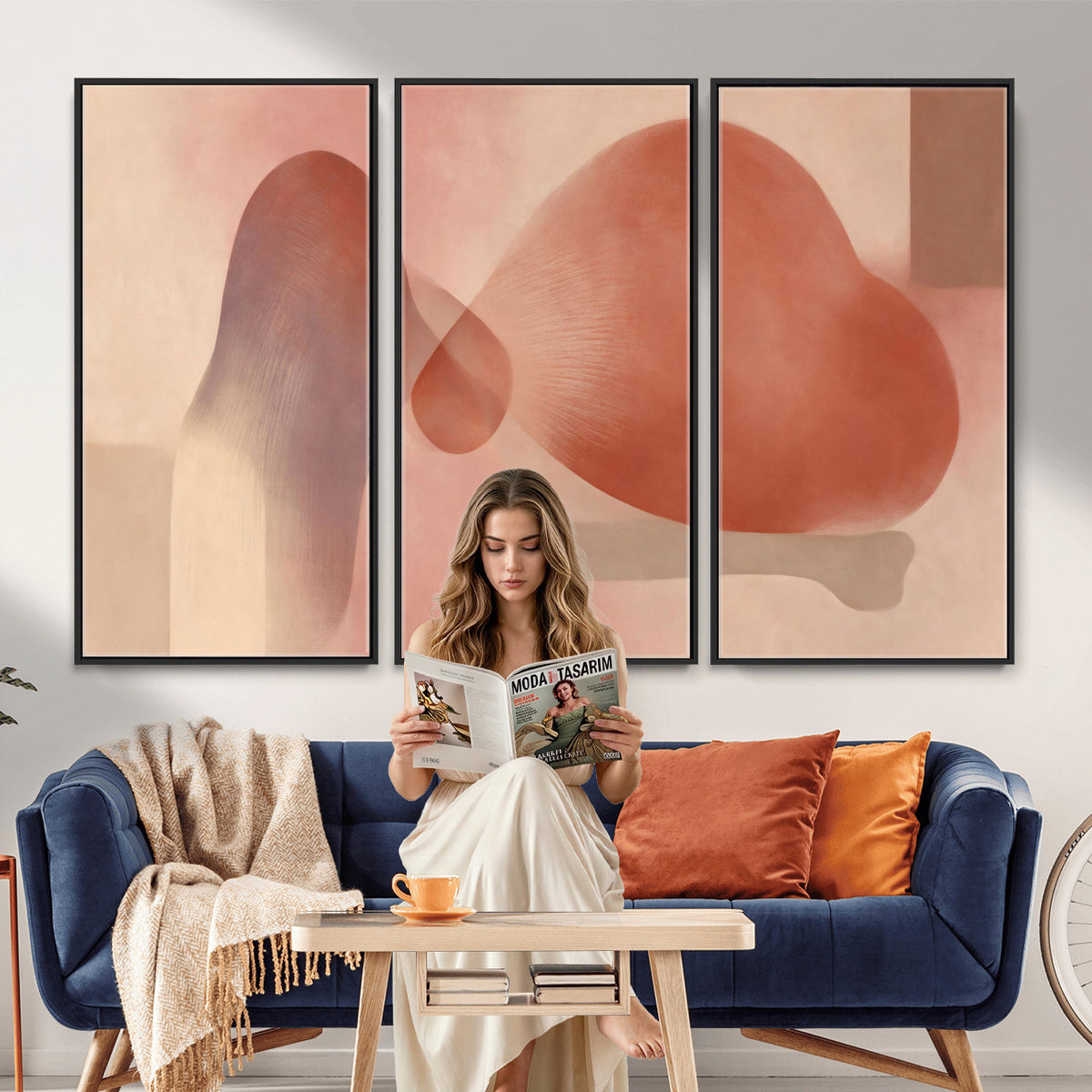 85110643-MGV-CV-36X24 - Vinna Begin Calin Biomorphic Abstract Wall Art Canvas Print, Terracotta Pink Organic Shapes