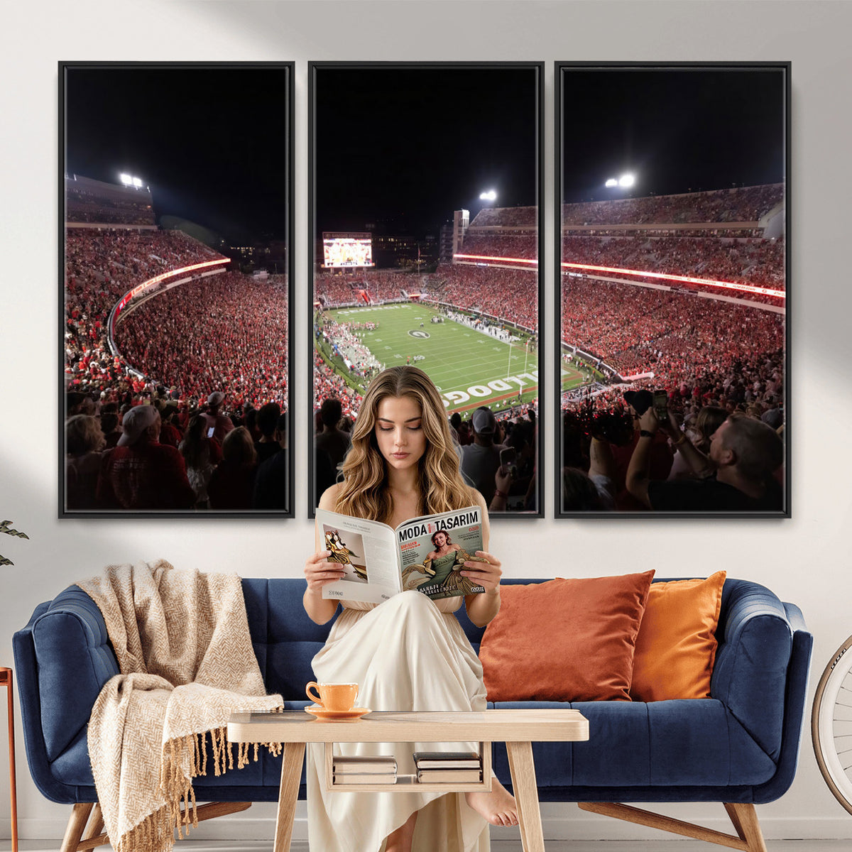 50587166-_Poster-30x20 - Sanford Stadium Georgia Bulldogs Canvas Print 3 Piece Framed Wall Art Extra Large Floating Frame Sports Poster Made in USA