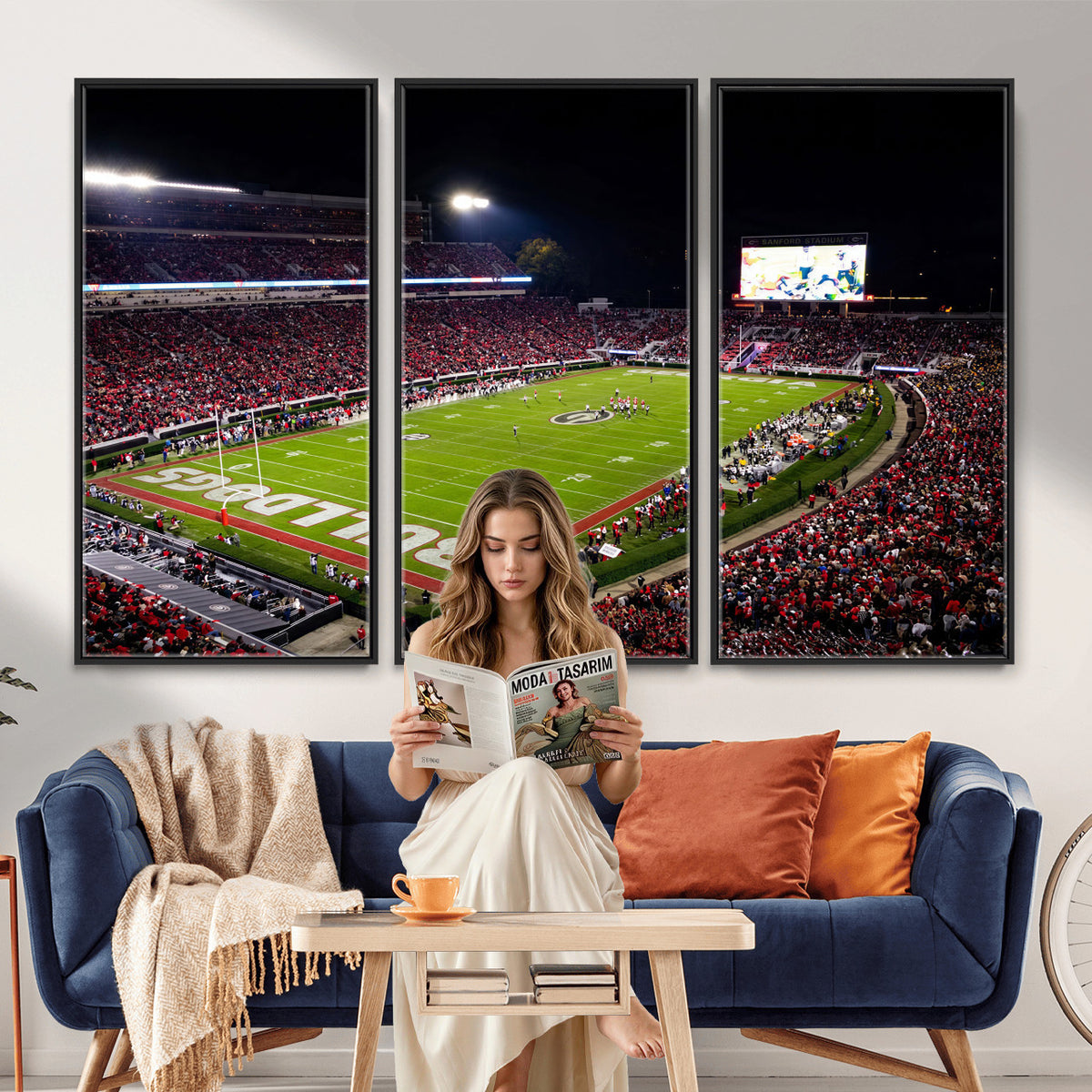 73520603-_Poster-30x20 - Georgia Bulldogs Sanford Stadium Canvas Print 3 Piece Framed Wall Art Extra Large Floating Frame Nature Poster Made in USA
