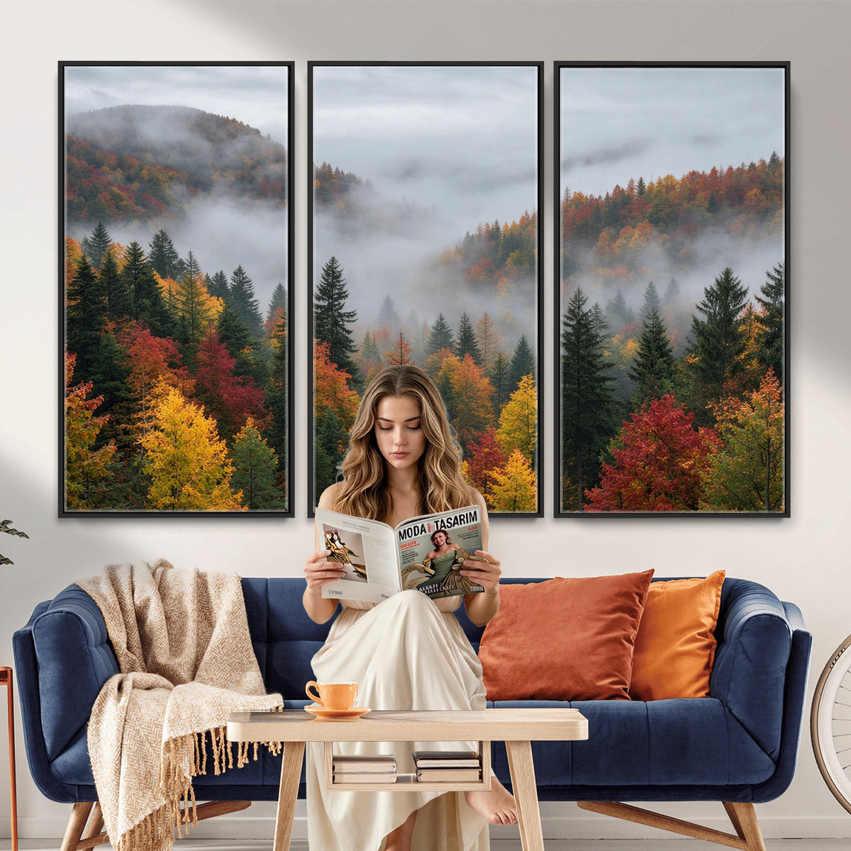 47877083-_Poster-30x20 - Fall Forest Misty Mountain Canvas Print Smoky Mountain Landscape Wall Art Autumn Trees Nature Poster Printing