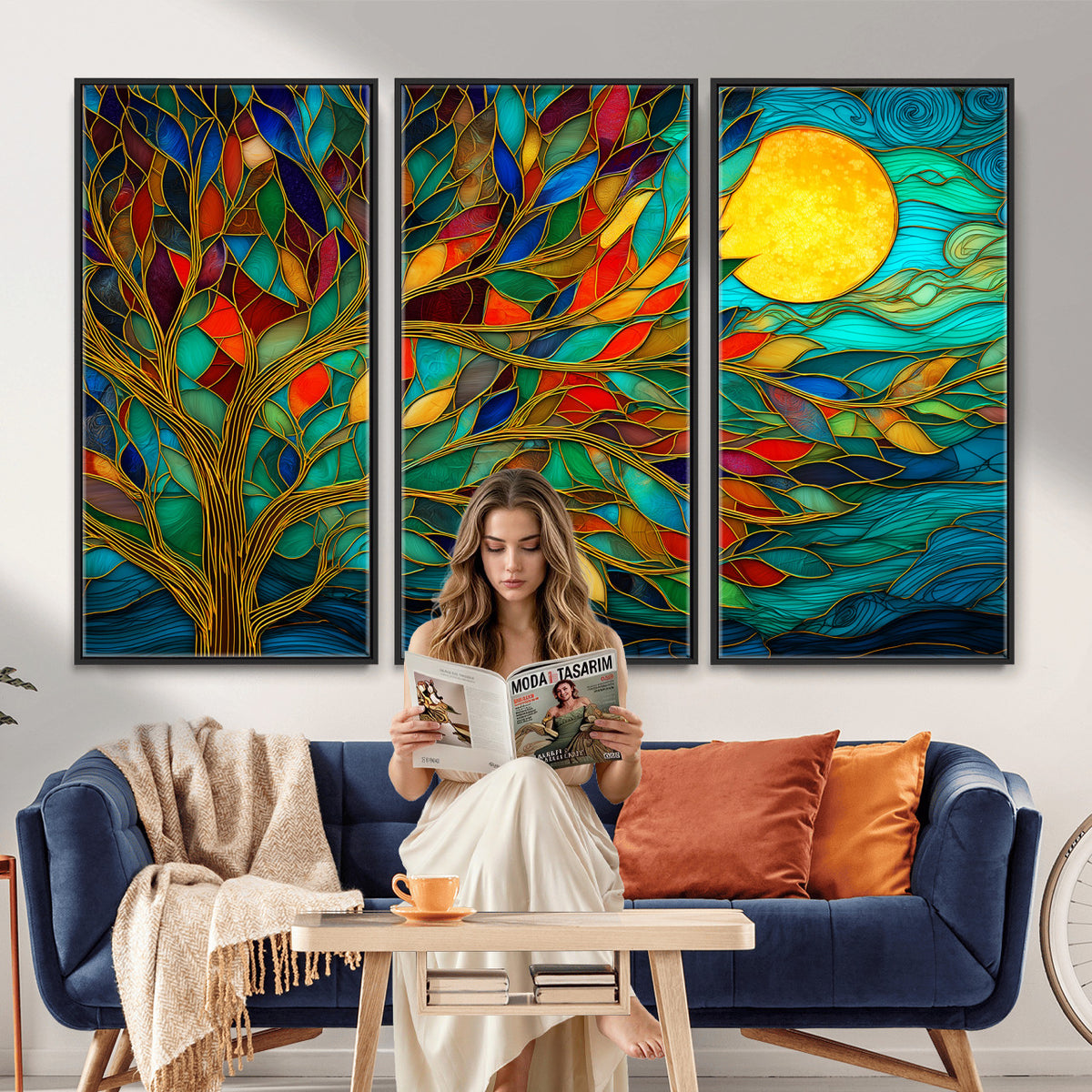 11877152-MGV-CV-36X24 - Stained Glass Tree Of Life Wall Art - Vibrant Mosaic Nature Home Decor
