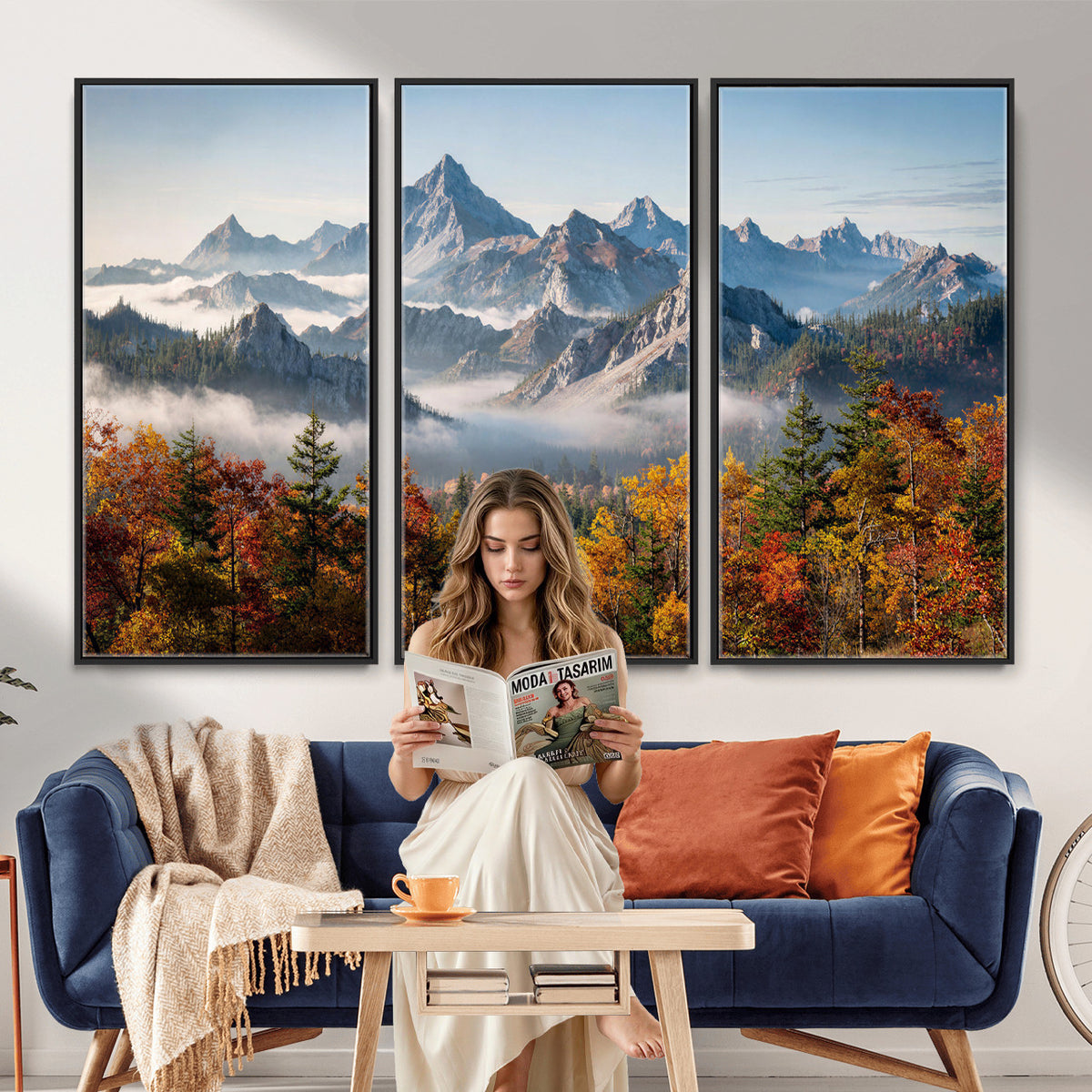 38847944-MGV-TP-30X20 - Majestic Mountain Peak Canvas Wall Art - Panoramic Autumn Forest Fog Landscape Print