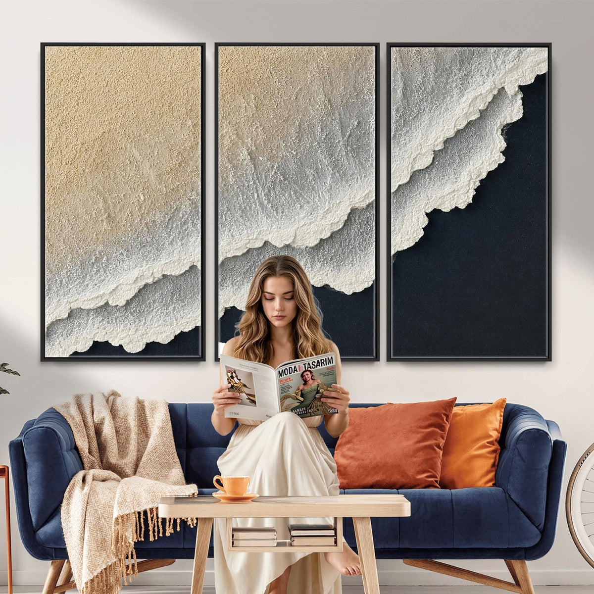 32969959-MGV-CV-24X16 - Abstract Ocean Wave Canvas Wall Art, Coastal Beach Wall Decor for Living Room