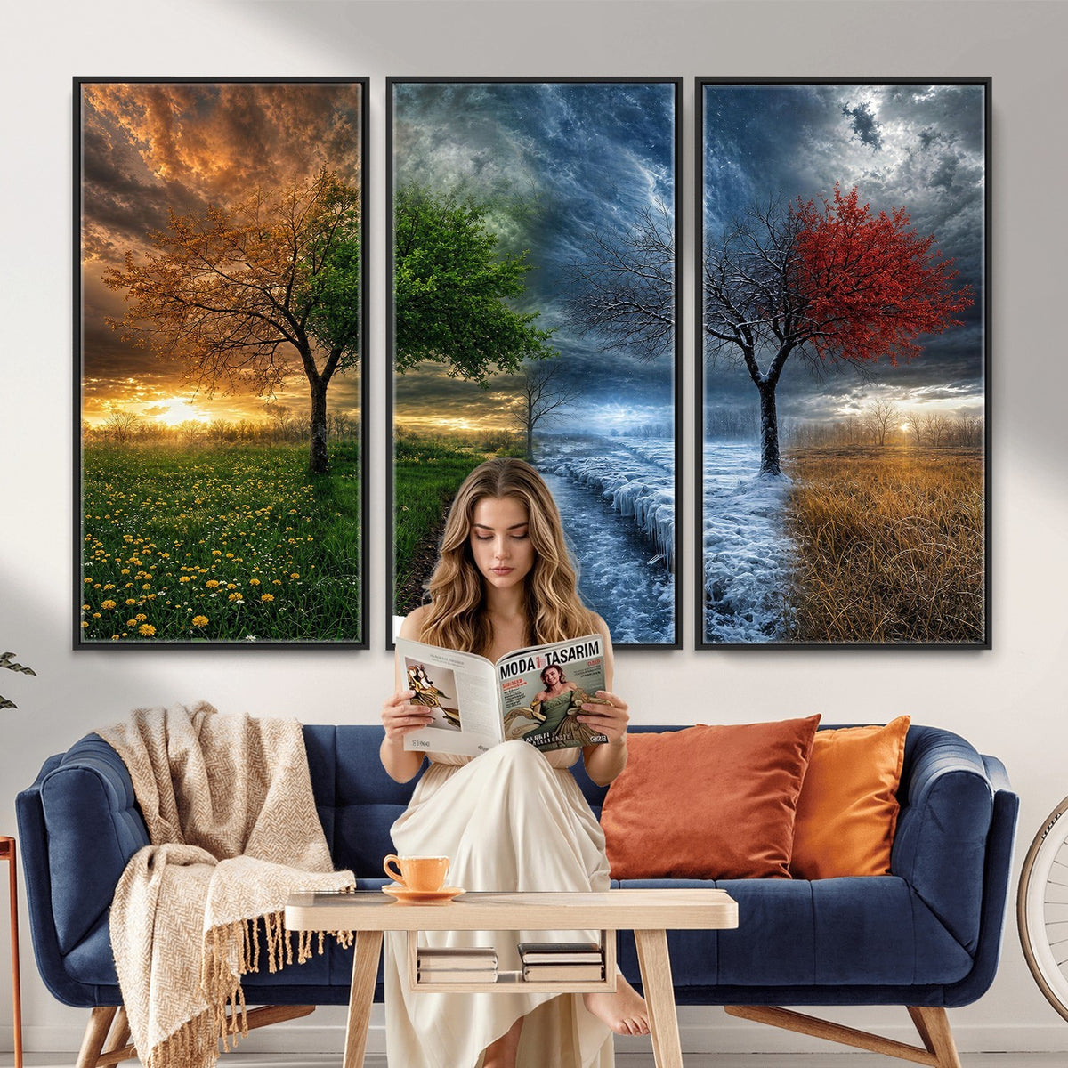61895574-MGV-CV-24X16 - Four Seasons Tree Canvas Wall Art, Nature Landscape Canvas Print for Living Room