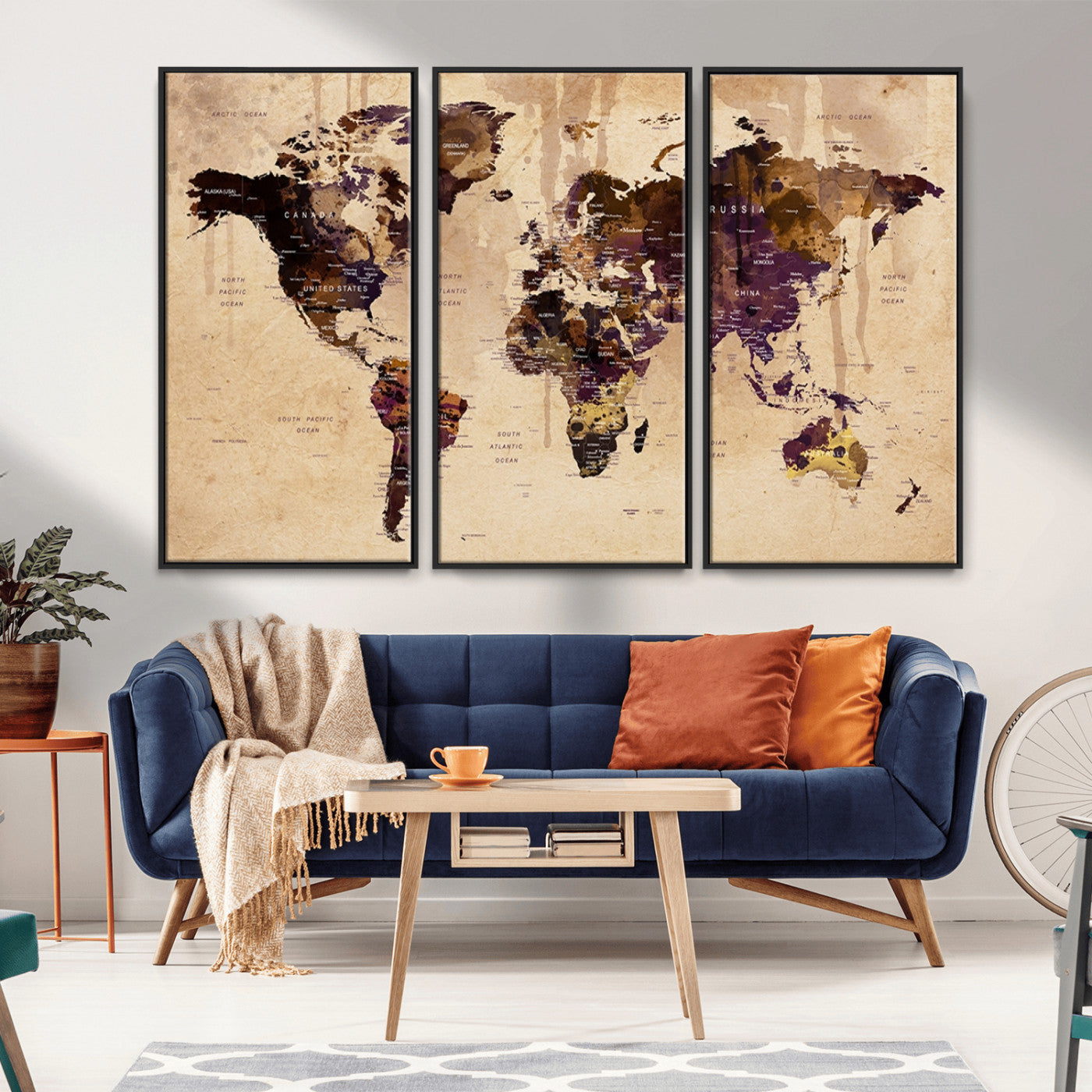 MGV-FC-48X32-3P - World Map Wall Art Canvas Print for Home and Office Decor