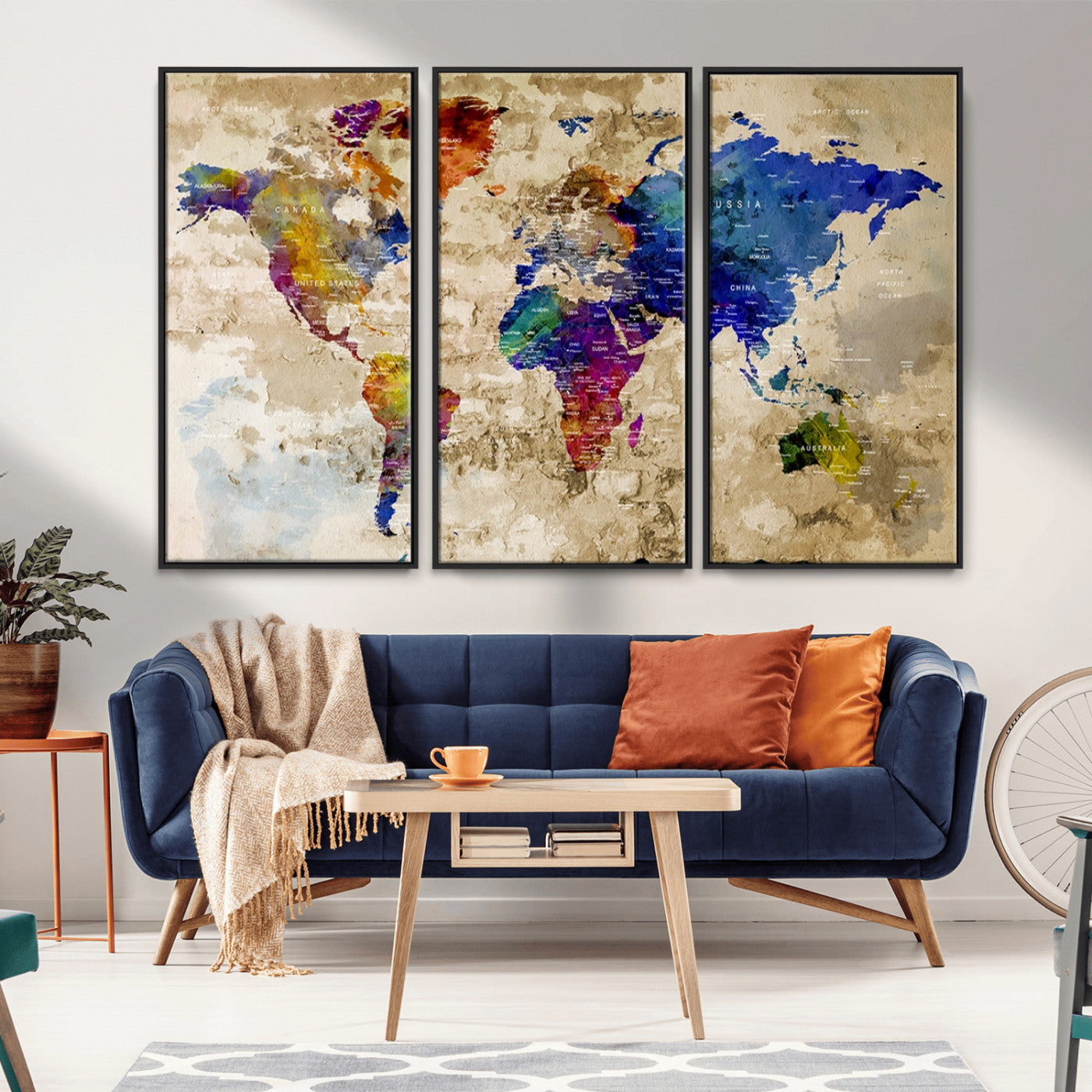 MGV-FC-48X32-3P - World Map Wall Art Canvas Print for Home and Office Decor