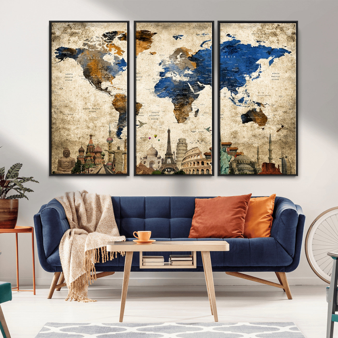 MGV-FC-48X32-3P - Push Pin World Map Canvas Print – Framed Wall Art for Couples to Track Their Travels – Anniversary