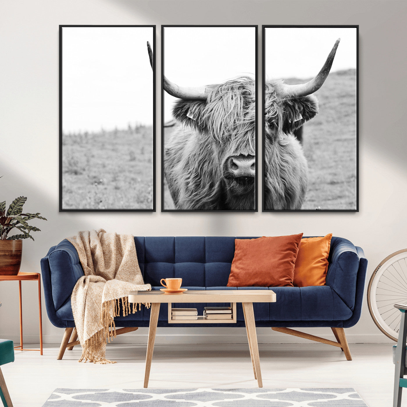 MGV-FC-48X32-3P - Newfoundland Cow Art Wall Art, Black White Cow Art Wall Art Canvas Print