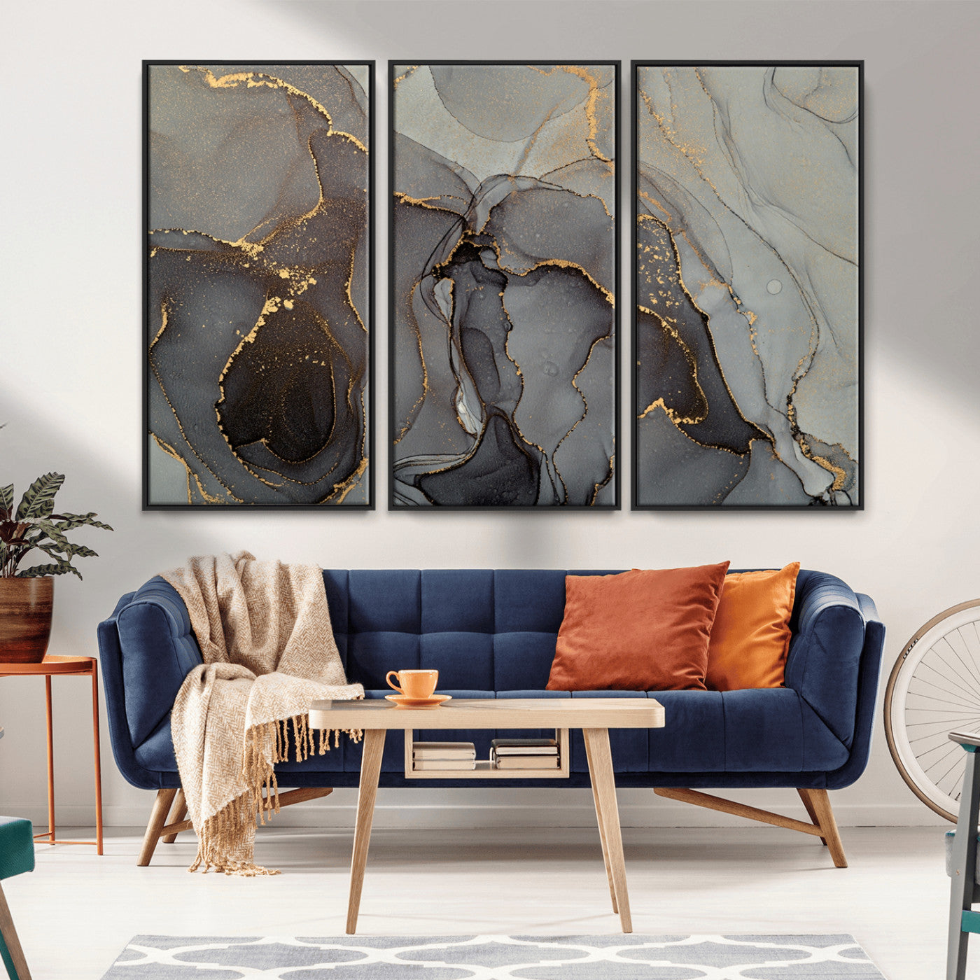 MGV-FC-48X32-3P - Gray Marble Fluid Effect Wall Art Abstract Canvas Wall Art Print