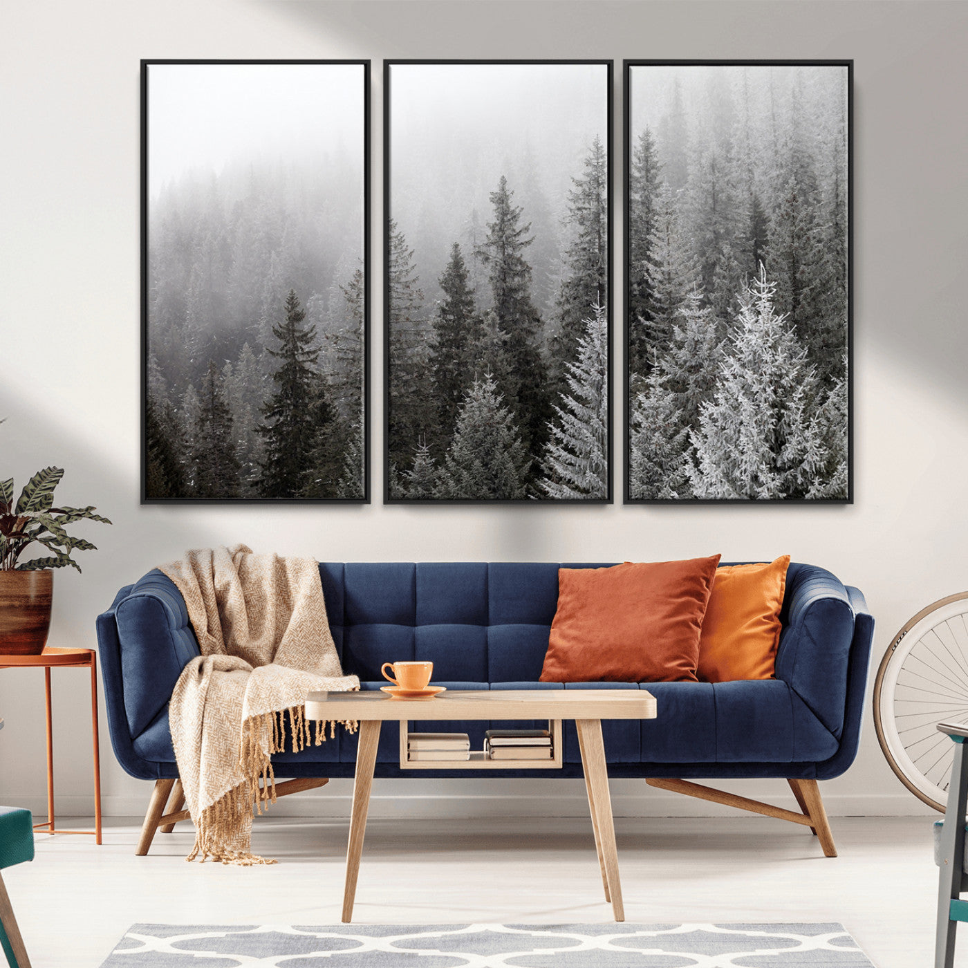 MGV-FC-48X32-3P - Big Foggy Forest and Misty Trees Forest Wall Art Canvas Print