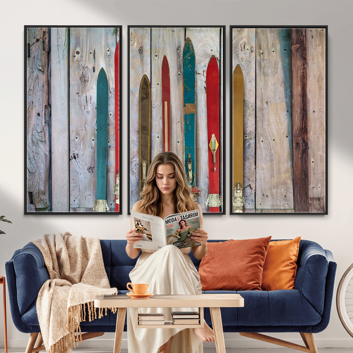 30640-MGV-CV-36X24 - Vintage Wooden Weathered Skis in Front of an Old Barn Wall Art Canvas Print